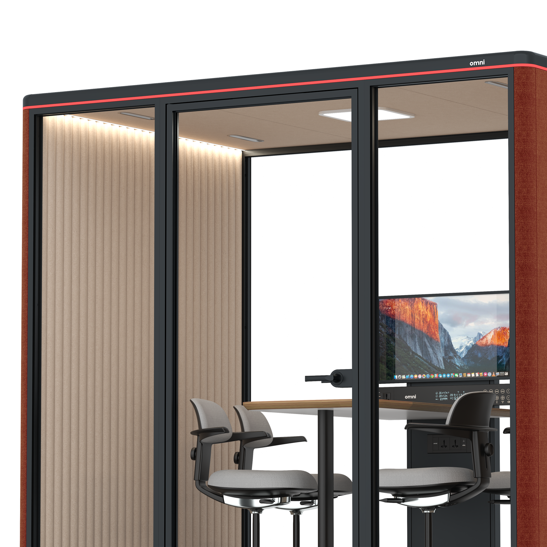 Omni FourCounter Meeting Table (+ Monitor Stand) / Gabriel Medley Deep Rouge / #a18e7e