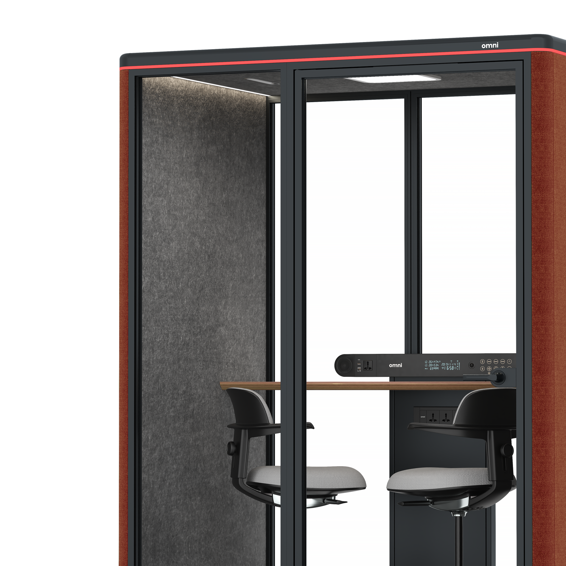 Omni TwoWorkstation + 2 stools / Gabriel Medley Deep Rouge / #615f5d