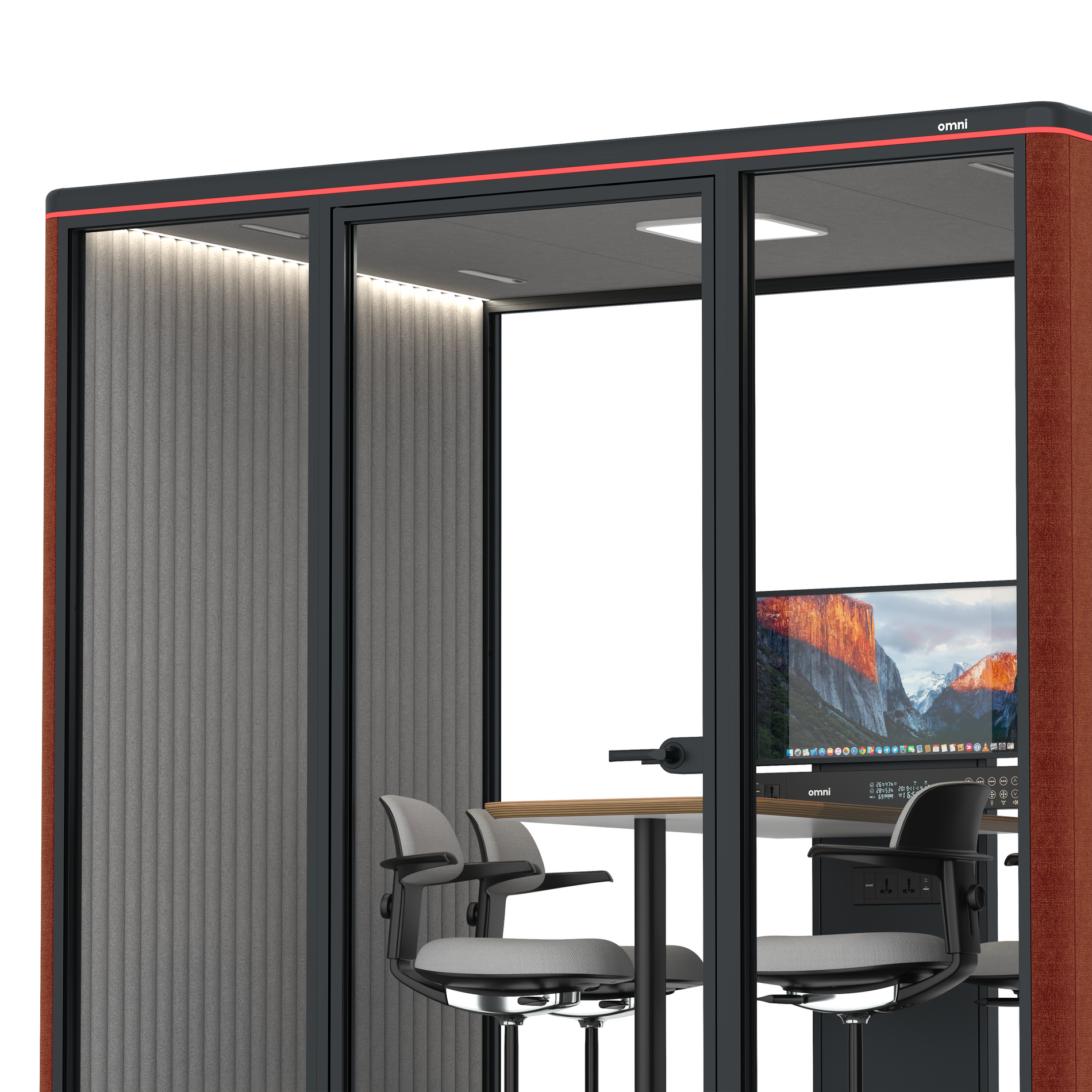 Omni FourCounter Meeting Table (+ Monitor Stand) / Gabriel Medley Deep Rouge / #6d6c69