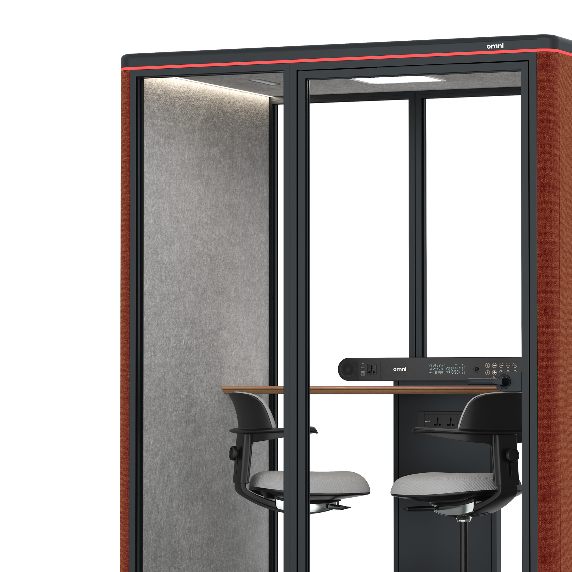 Omni TwoWorkstation + 2 stools / Gabriel Medley Deep Rouge / #a49f98