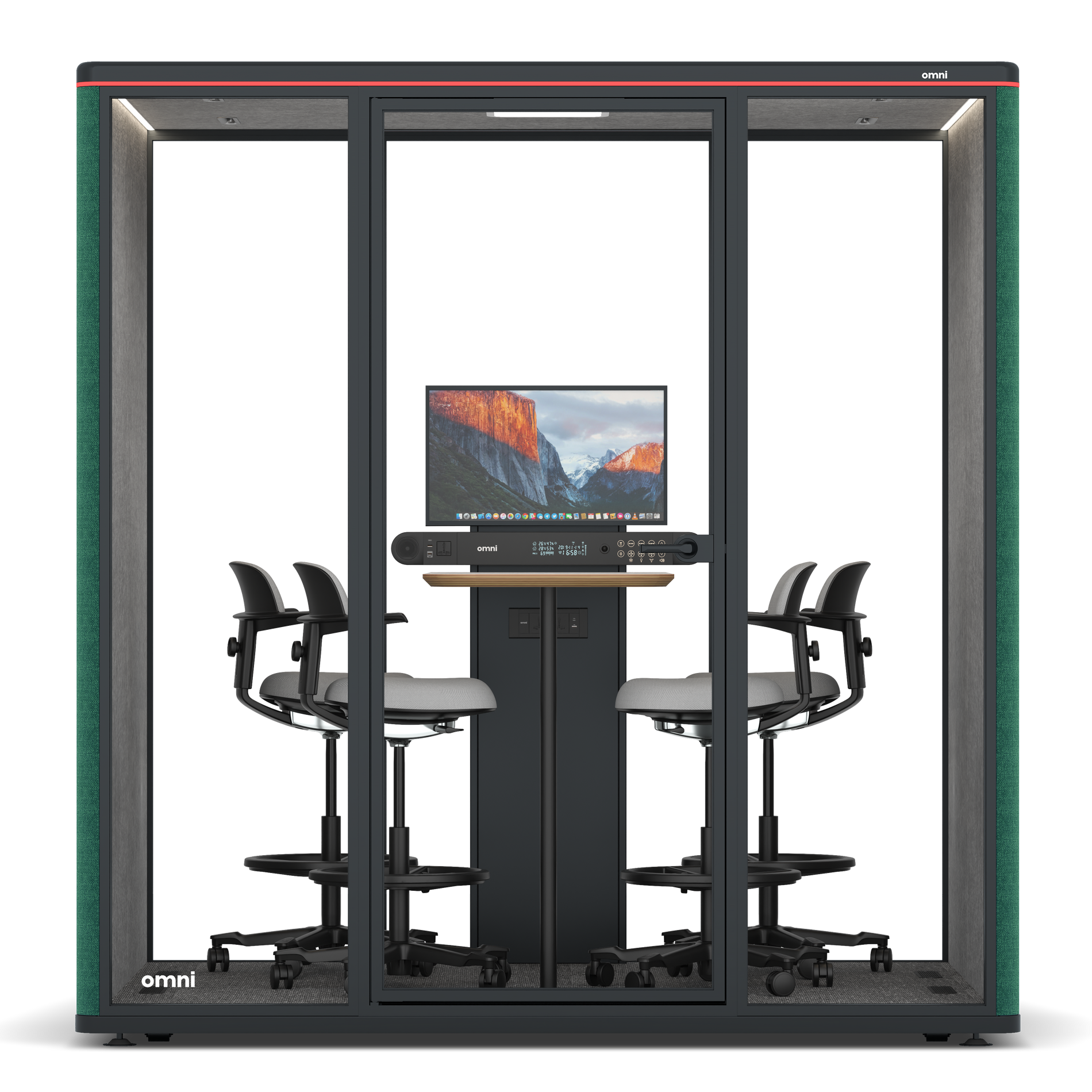 Omni FourCounter Meeting Table (+ Monitor Stand) / Gabriel Medley Forest Green / #a49f98