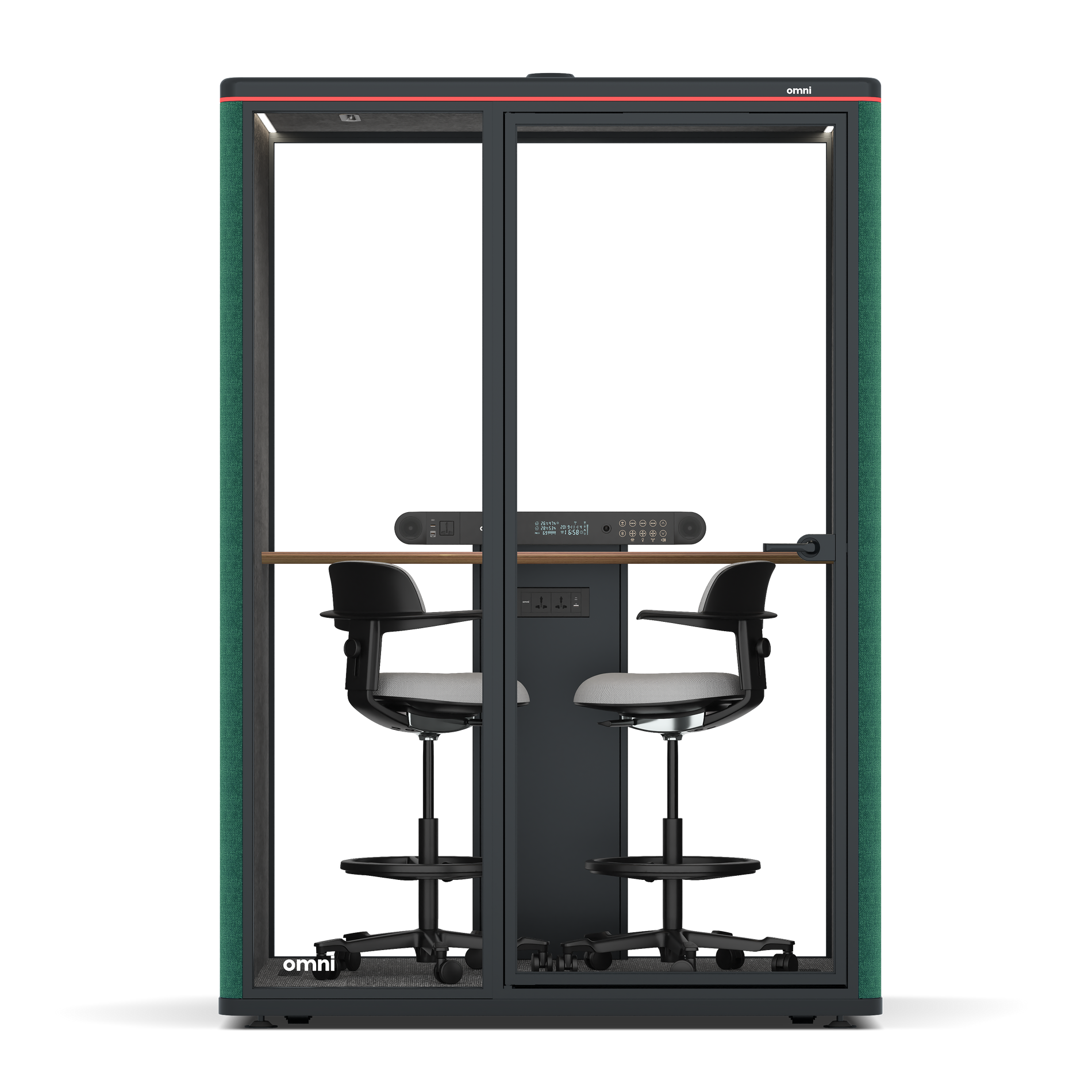 Omni TwoWorkstation + 2 stools / Gabriel Medley Forest Green / #615f5d