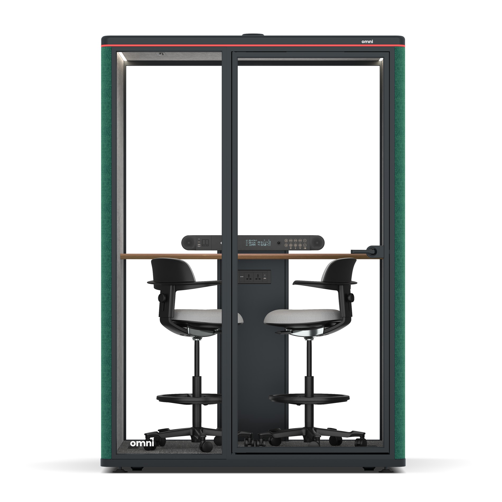 Omni TwoWorkstation + 2 stools / Gabriel Medley Forest Green / #a49f98