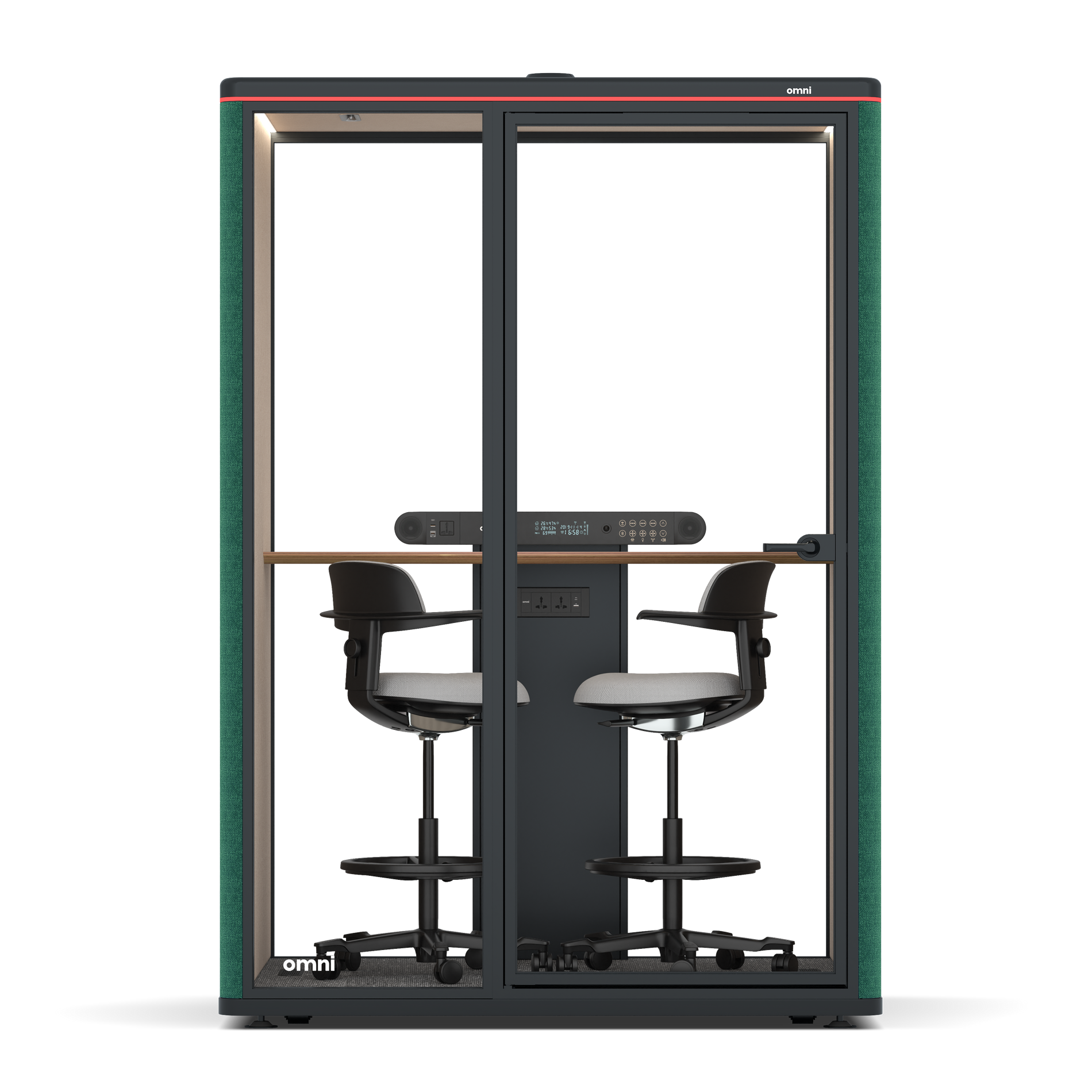 Omni TwoWorkstation + 2 stools / Gabriel Medley Forest Green / #a18e7e
