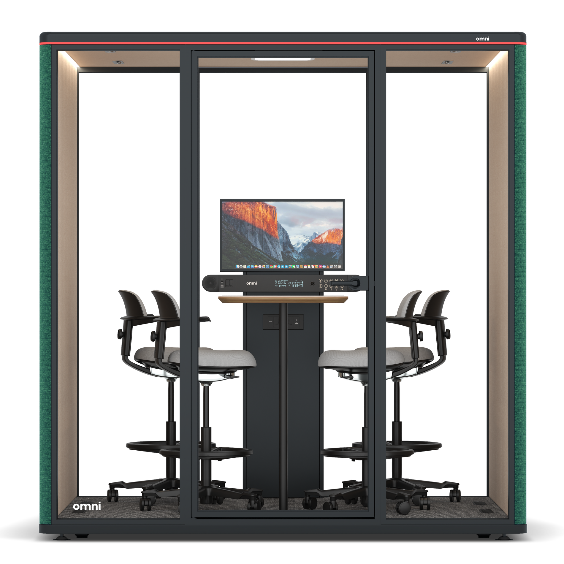 Omni FourCounter Meeting Table (+ Monitor Stand) / Gabriel Medley Forest Green / #a18e7e