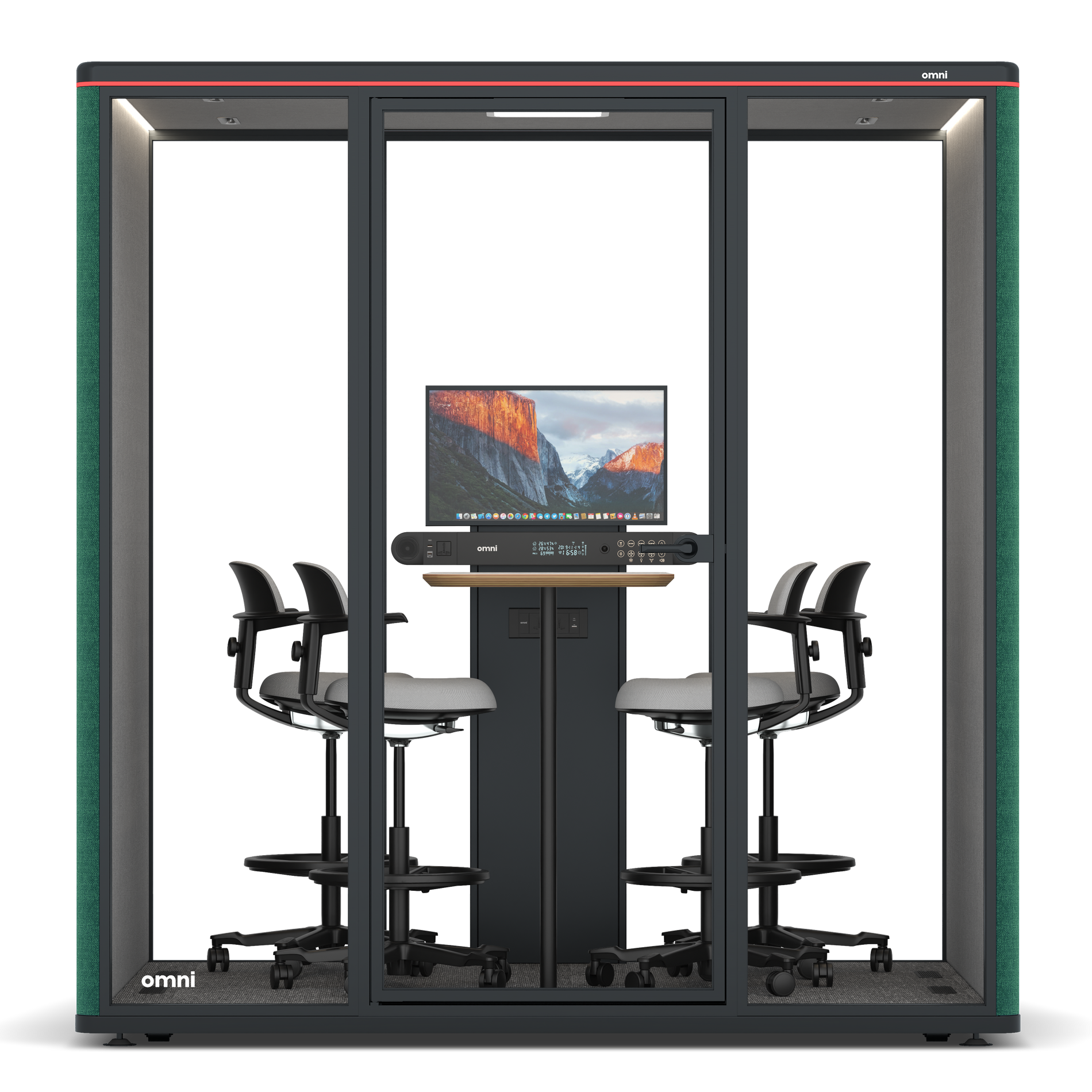 Omni FourCounter Meeting Table (+ Monitor Stand) / Gabriel Medley Forest Green / #6d6c69