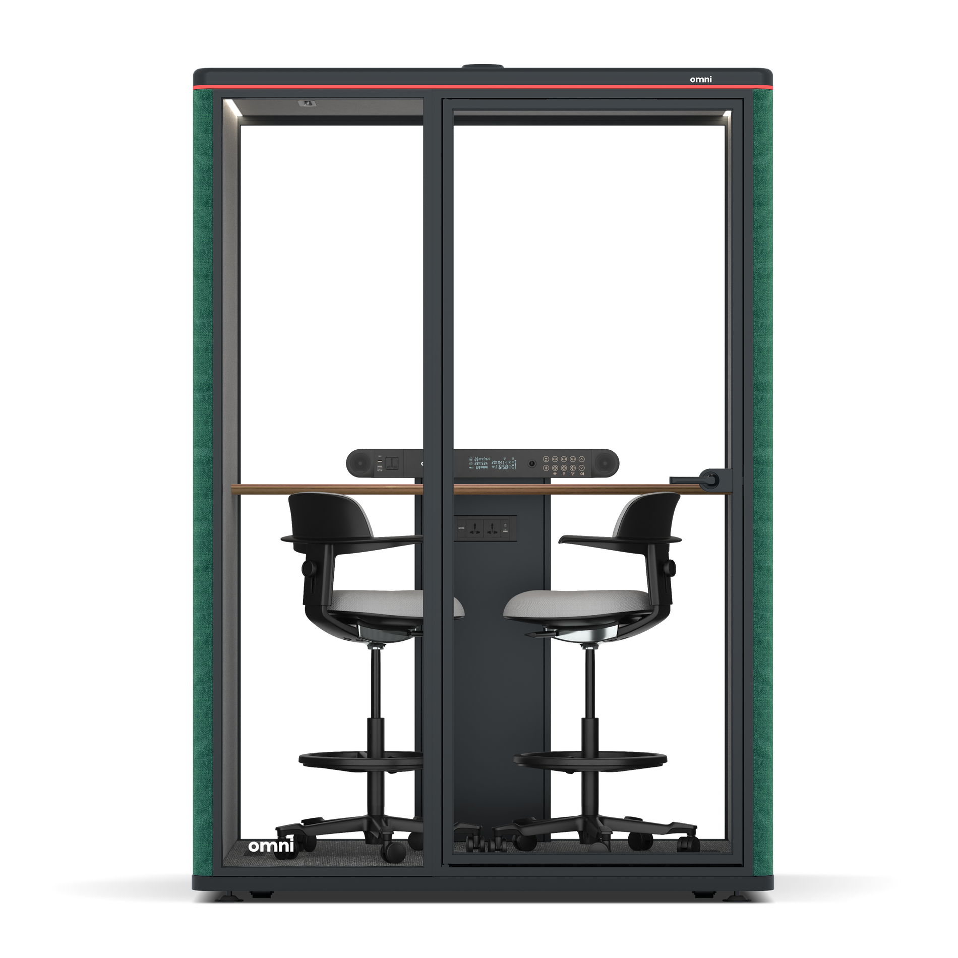 Omni TwoWorkstation + 2 stools / Gabriel Medley Forest Green / #6d6c69