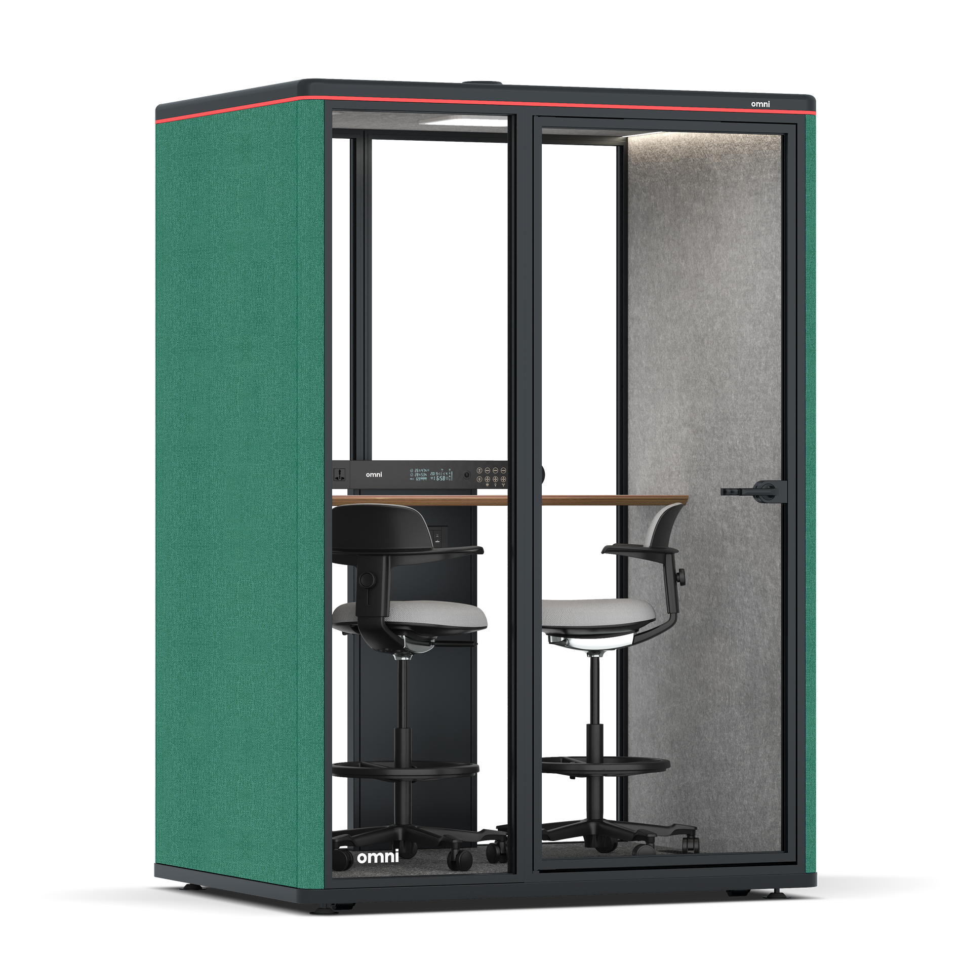 Omni TwoWorkstation + 2 stools / Gabriel Medley Forest Green / #a49f98