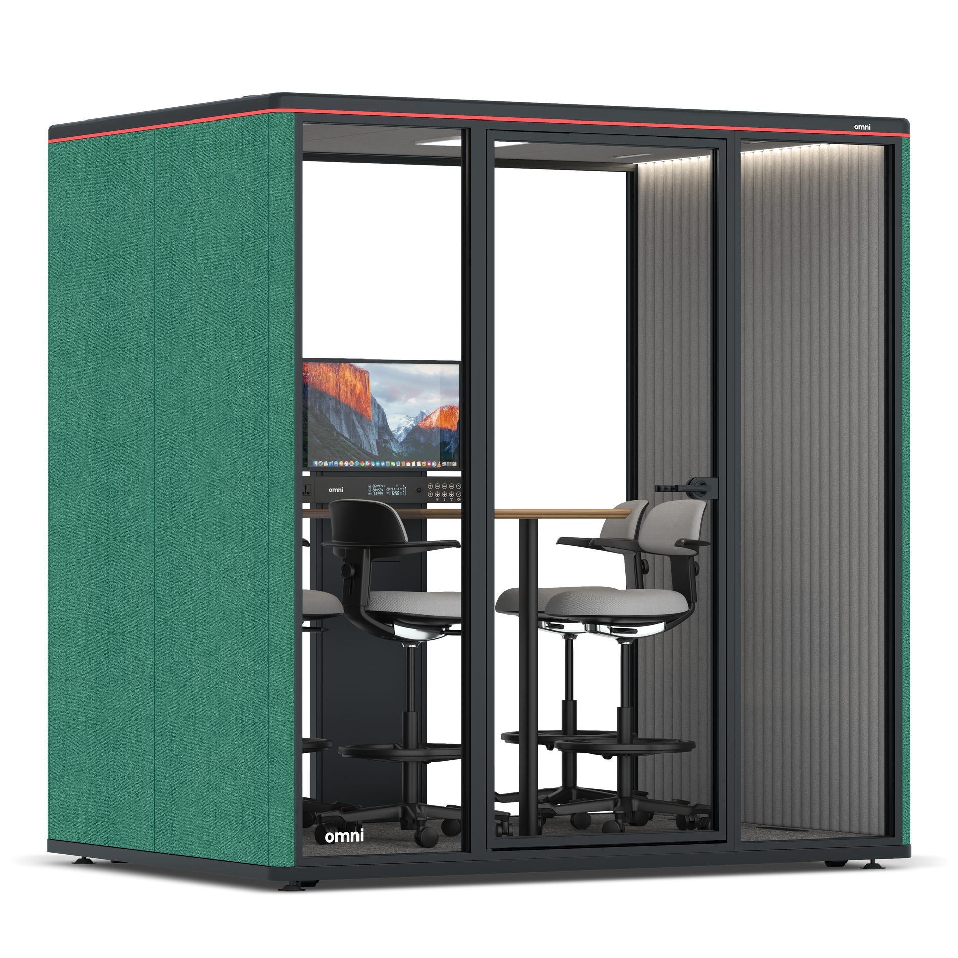 Omni FourCounter Meeting Table (+ Monitor Stand) / Gabriel Medley Forest Green / #6d6c69