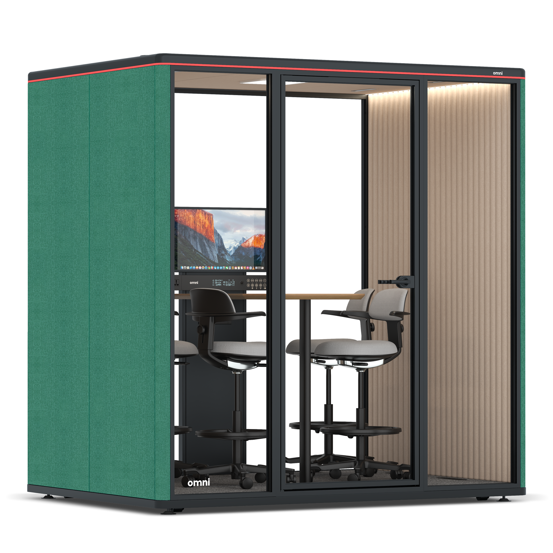 Omni FourCounter Meeting Table (+ Monitor Stand) / Gabriel Medley Forest Green / #a18e7e