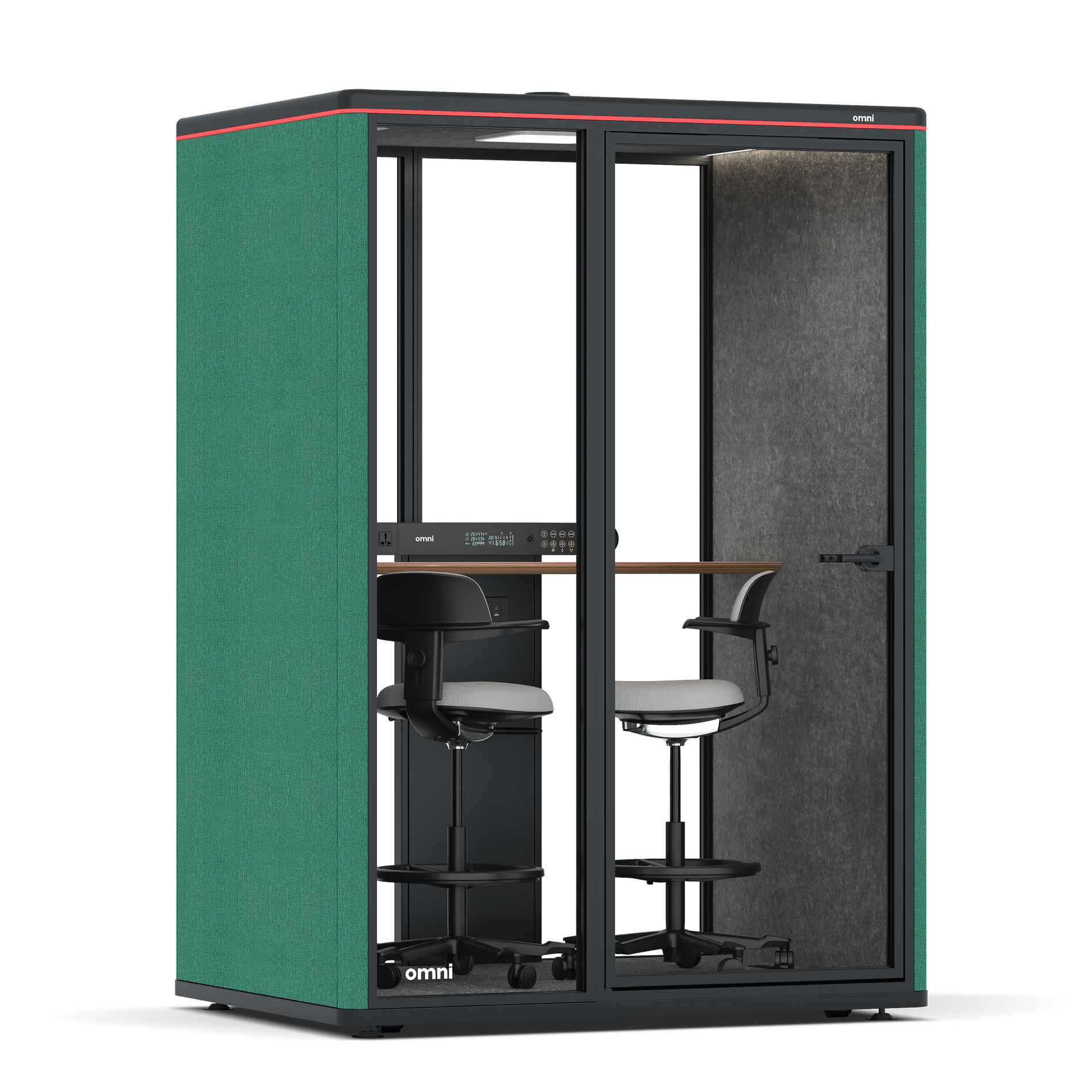 Omni TwoWorkstation + 2 stools / Gabriel Medley Forest Green / #615f5d