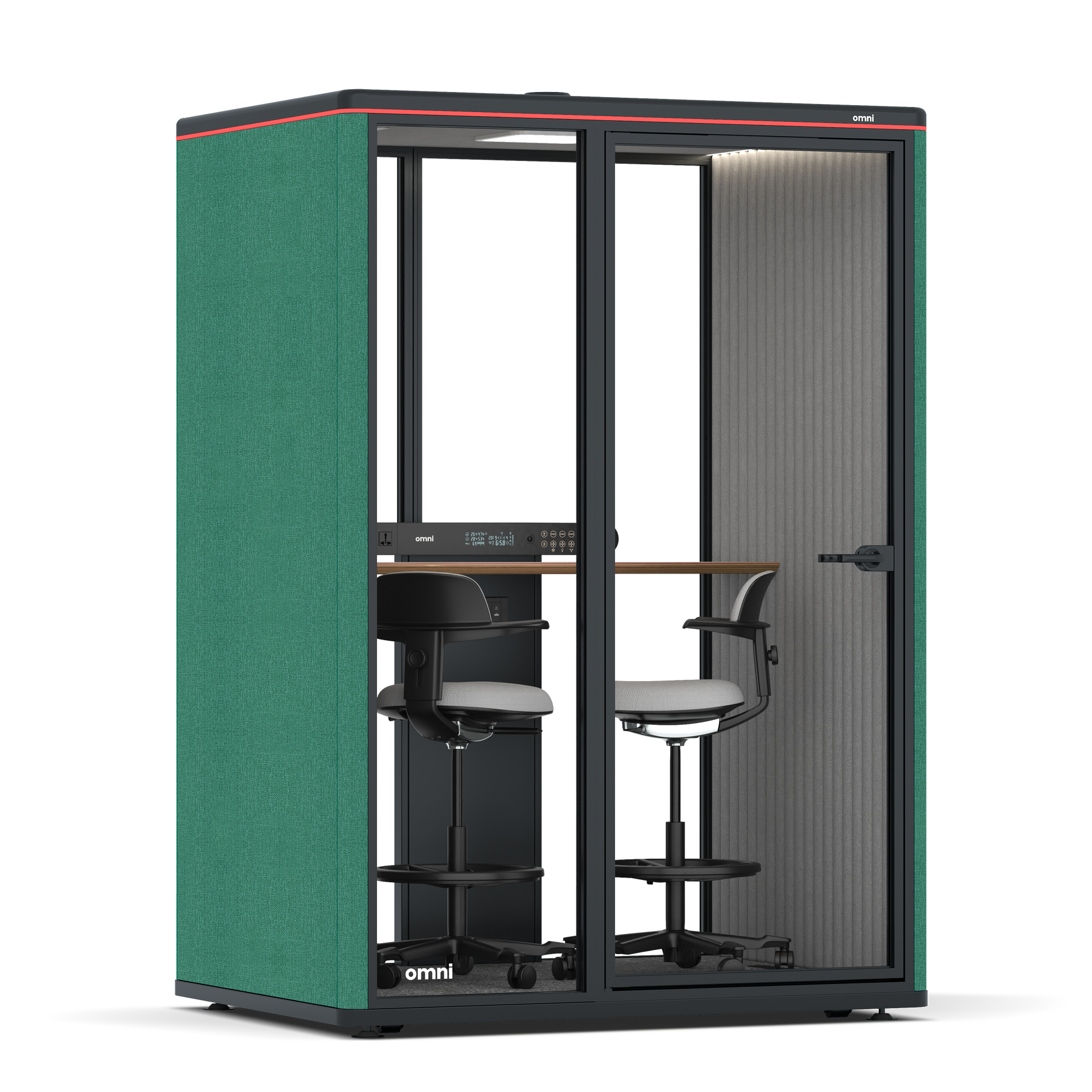Omni TwoWorkstation + 2 stools / Gabriel Medley Forest Green / #6d6c69