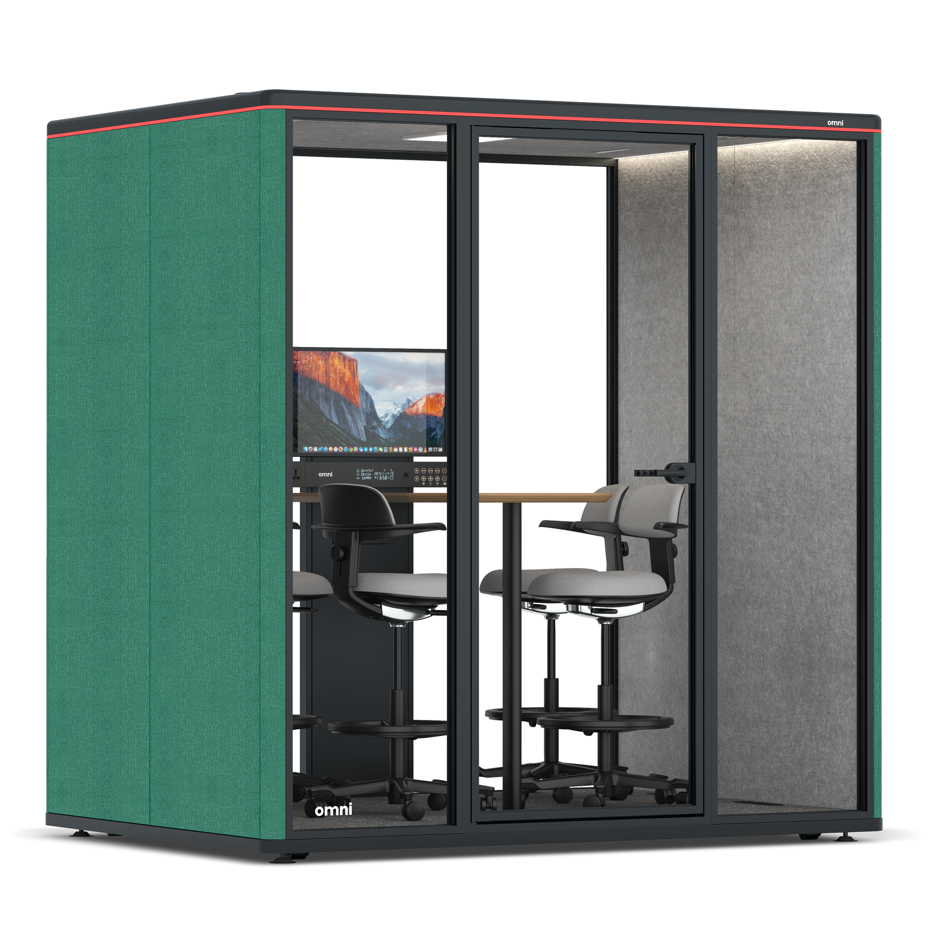 Omni FourCounter Meeting Table (+ Monitor Stand) / Gabriel Medley Forest Green / #a49f98