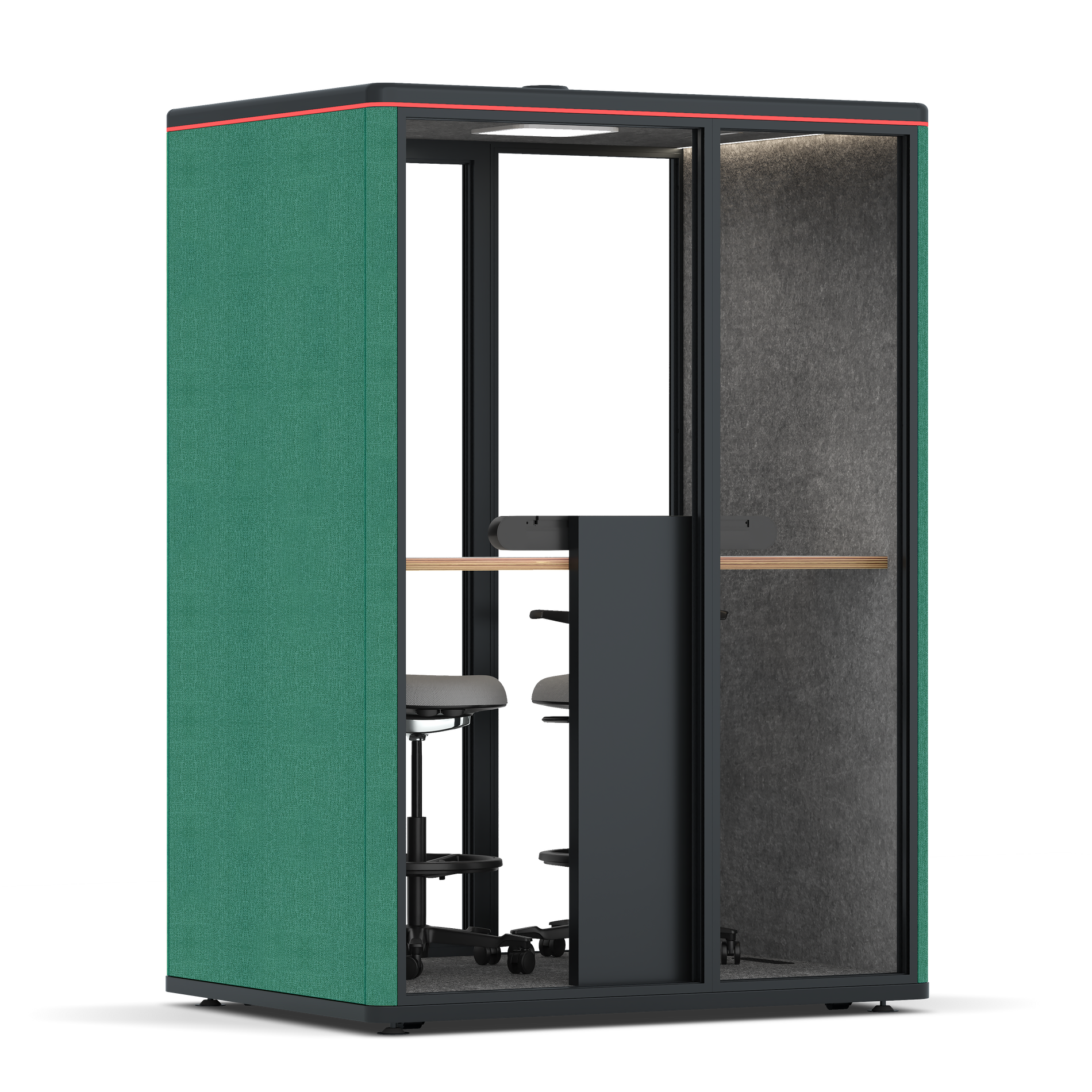 Omni TwoWorkstation + 2 stools / Gabriel Medley Forest Green / #615f5d