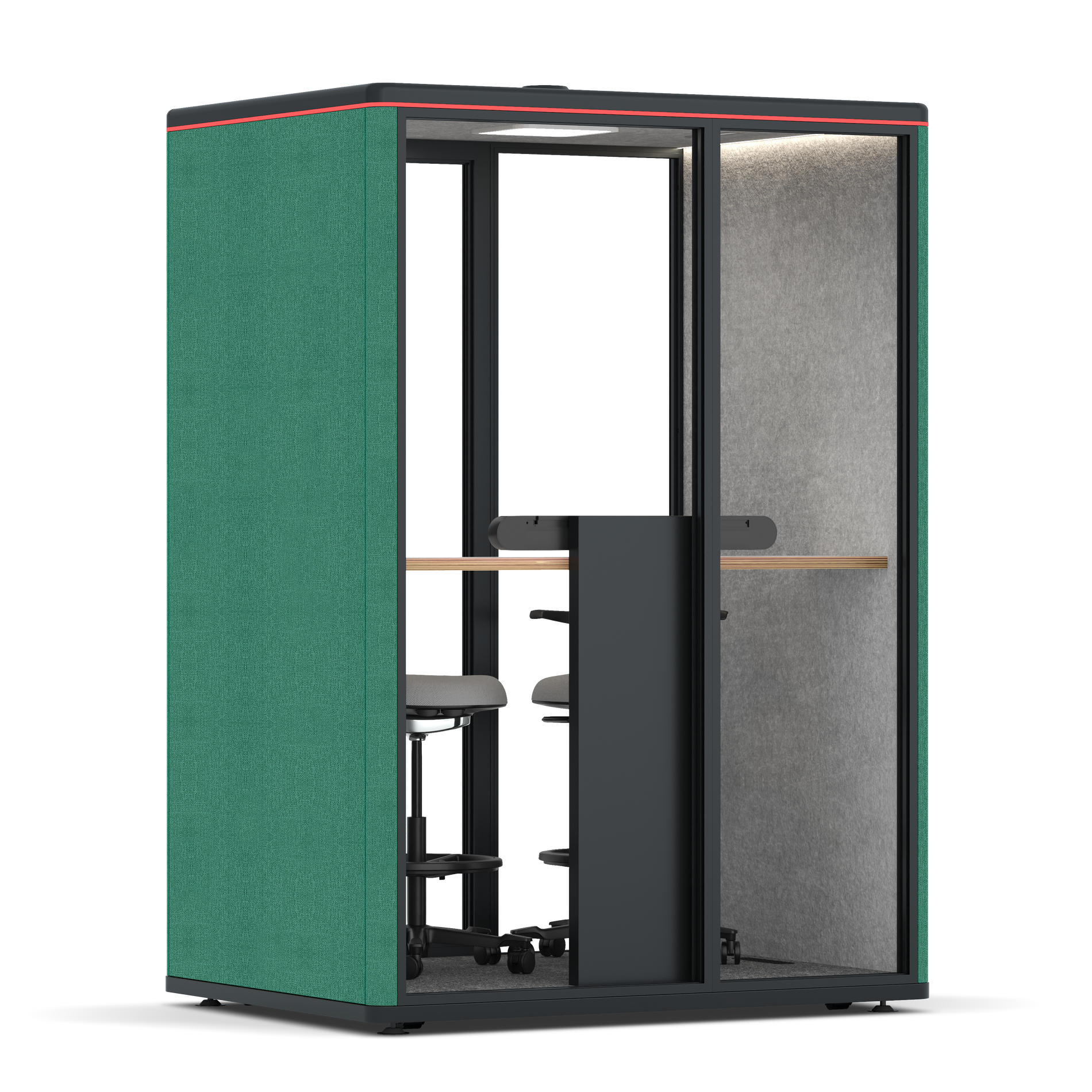 Omni TwoWorkstation + 2 stools / Gabriel Medley Forest Green / #a49f98