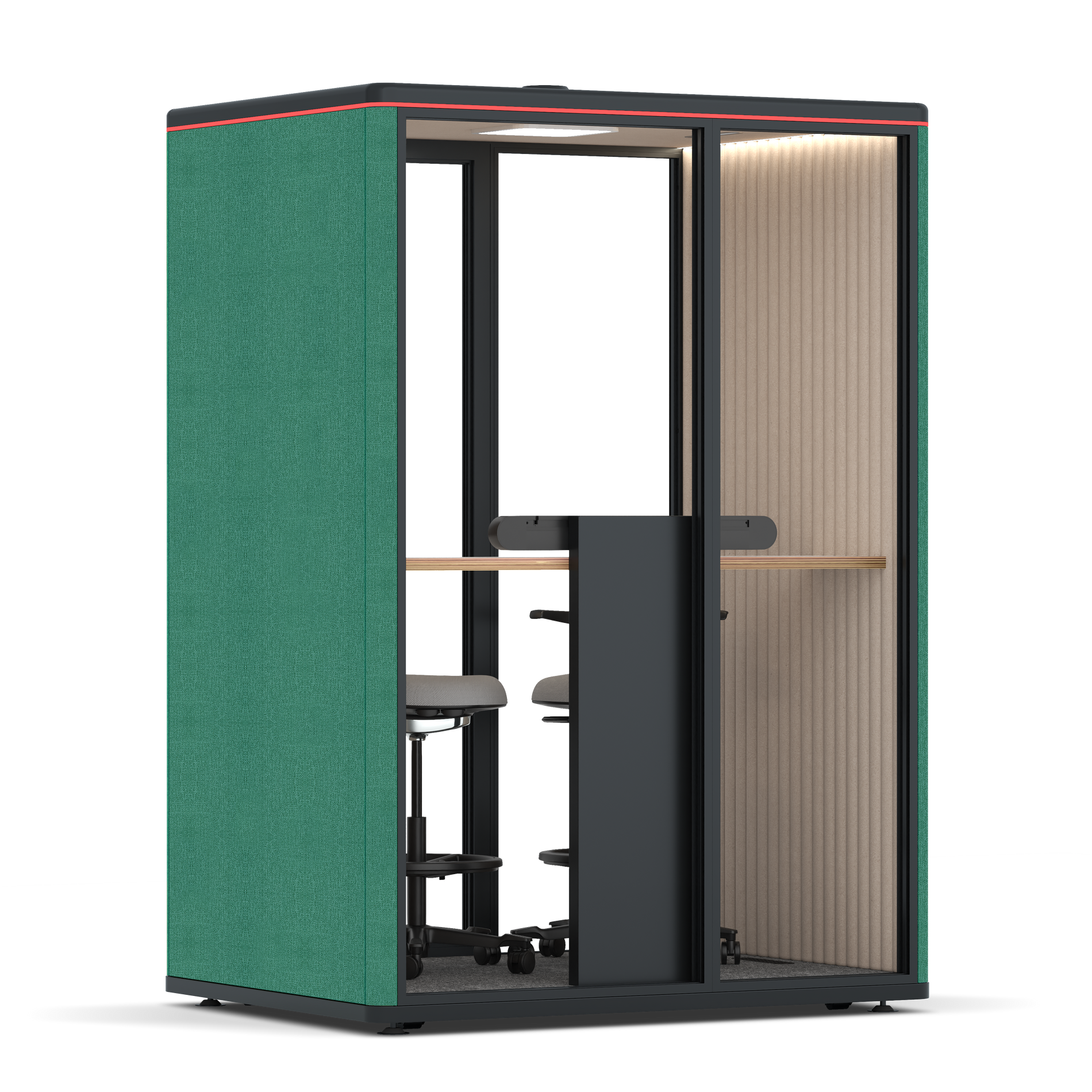 Omni TwoWorkstation + 2 stools / Gabriel Medley Forest Green / #a18e7e