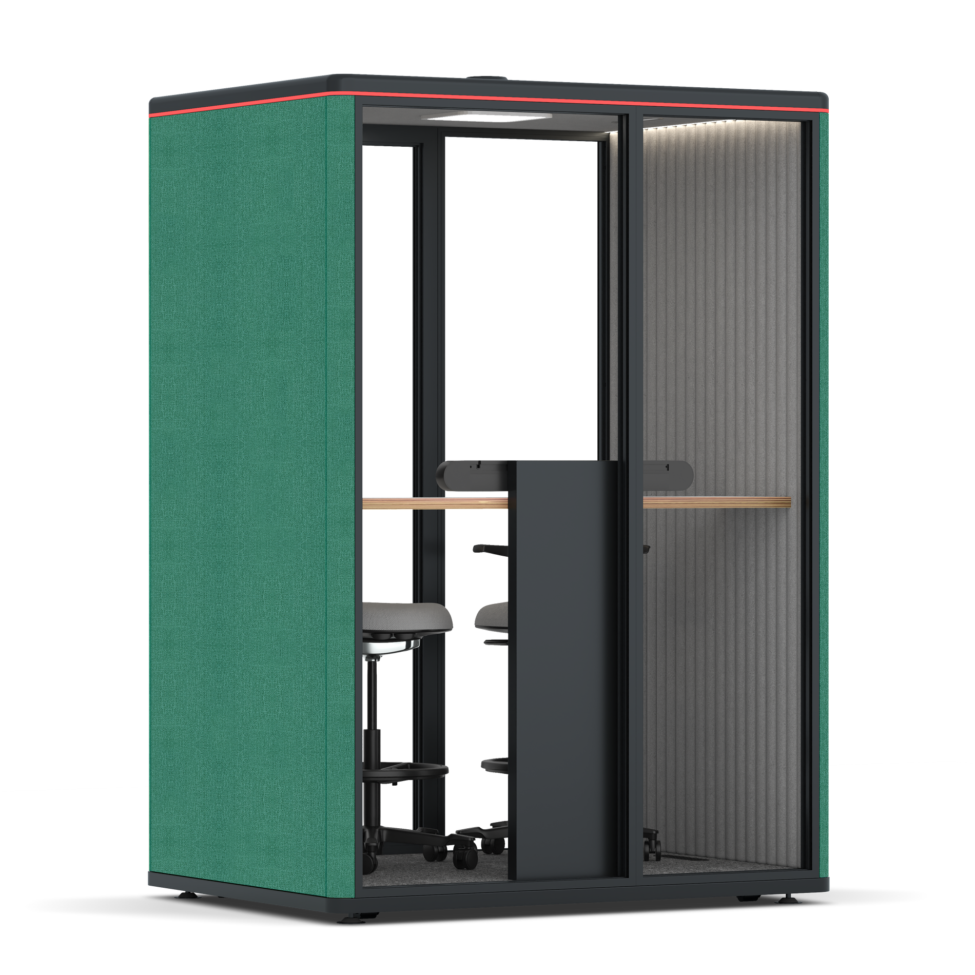 Omni TwoWorkstation + 2 stools / Gabriel Medley Forest Green / #6d6c69