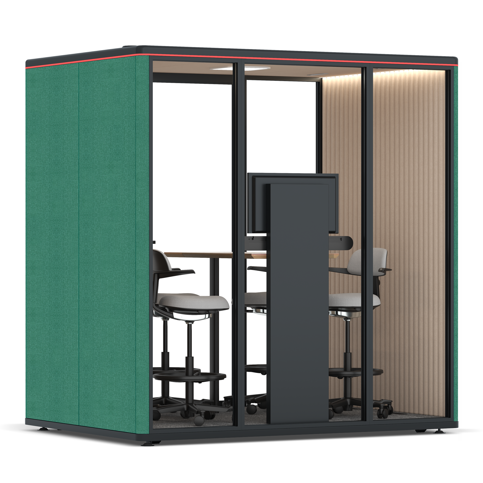 Omni FourCounter Meeting Table (+ Monitor Stand) / Gabriel Medley Forest Green / #a18e7e