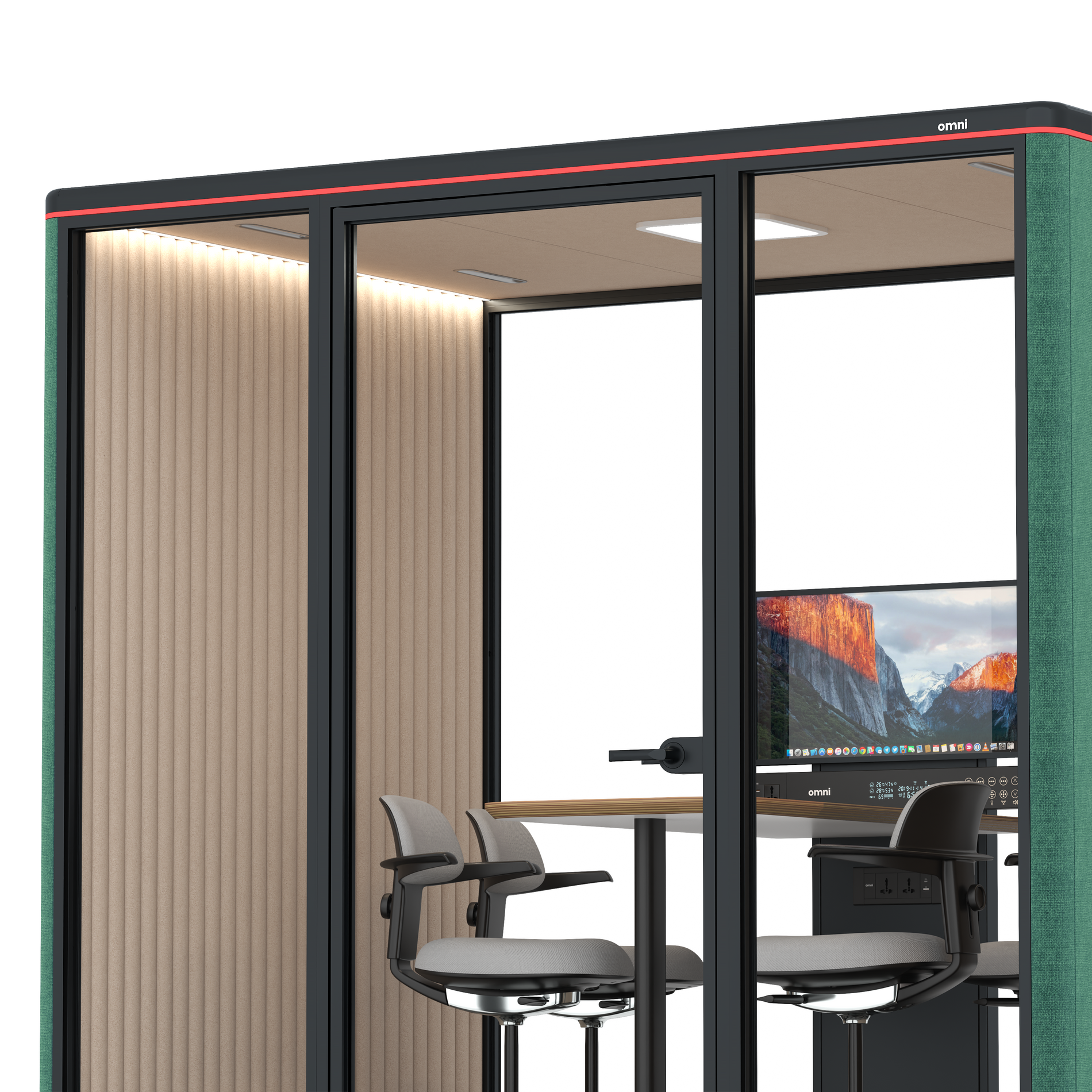 Omni FourCounter Meeting Table (+ Monitor Stand) / Gabriel Medley Forest Green / #a18e7e