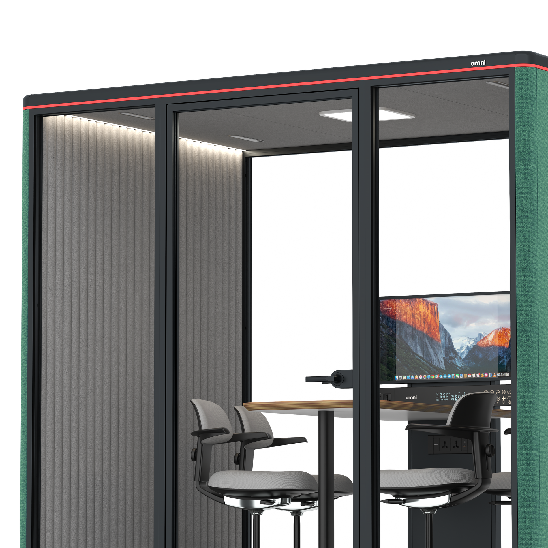 Omni FourCounter Meeting Table (+ Monitor Stand) / Gabriel Medley Forest Green / #6d6c69