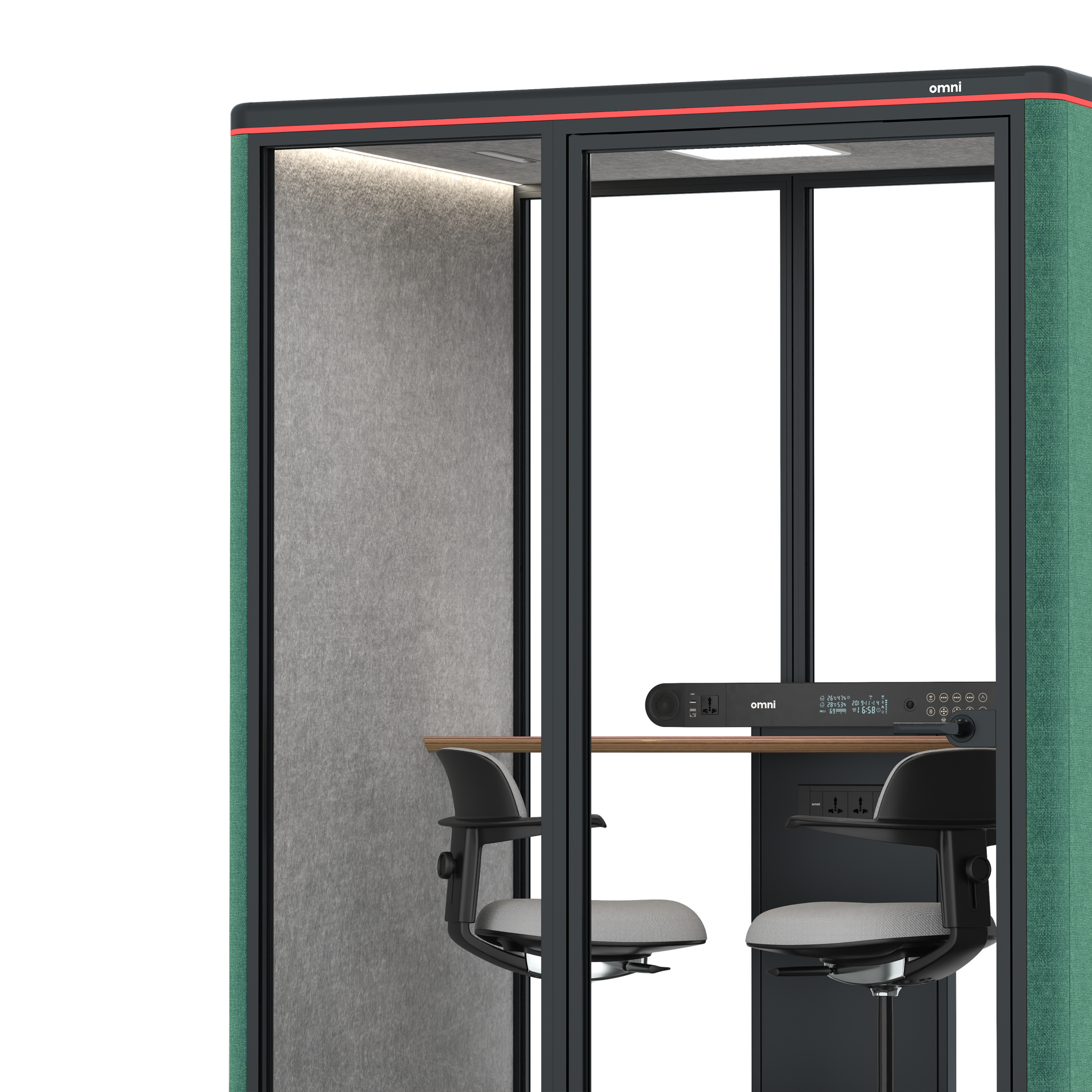Omni TwoWorkstation + 2 stools / Gabriel Medley Forest Green / #a49f98