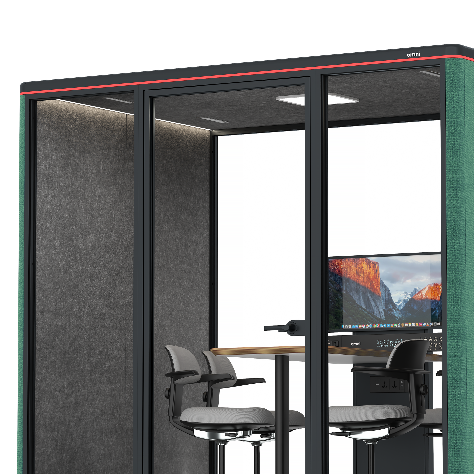 Omni FourCounter Meeting Table (+ Monitor Stand) / Gabriel Medley Forest Green / #615f5d