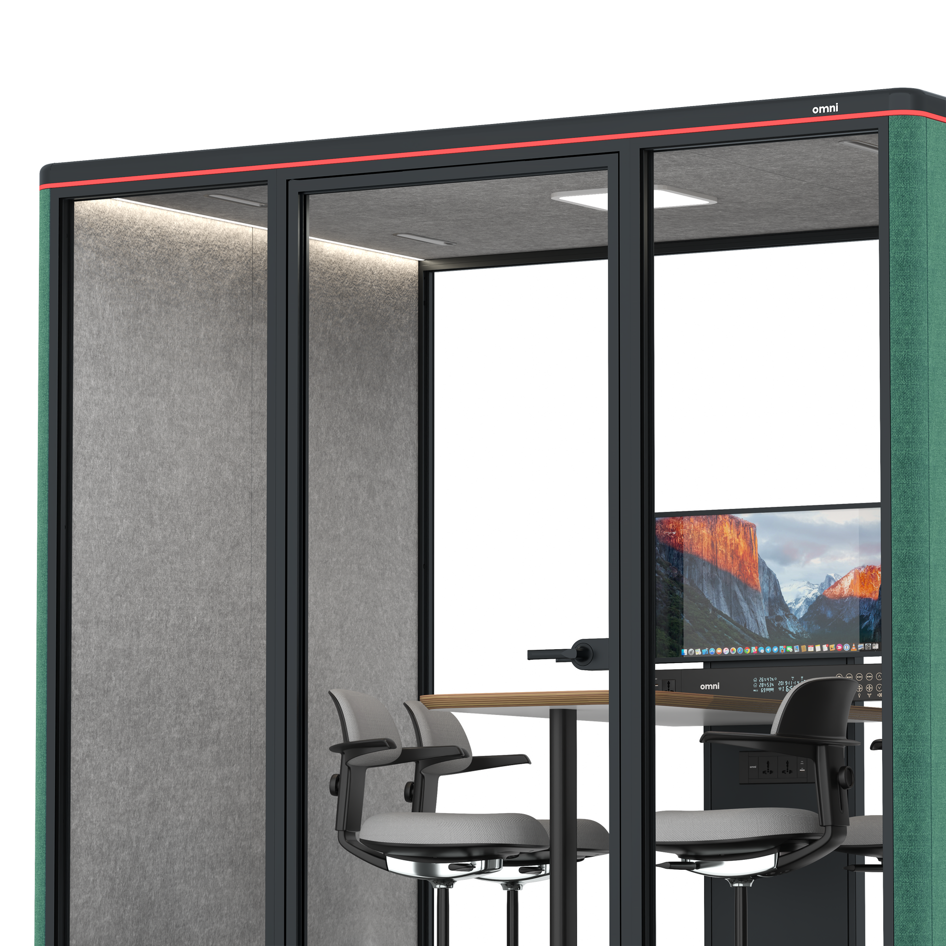 Omni FourCounter Meeting Table (+ Monitor Stand) / Gabriel Medley Forest Green / #a49f98