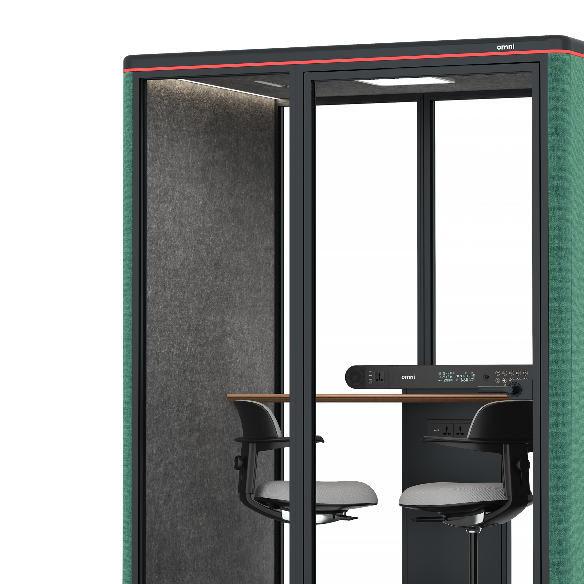 Omni TwoWorkstation + 2 stools / Gabriel Medley Forest Green / #615f5d