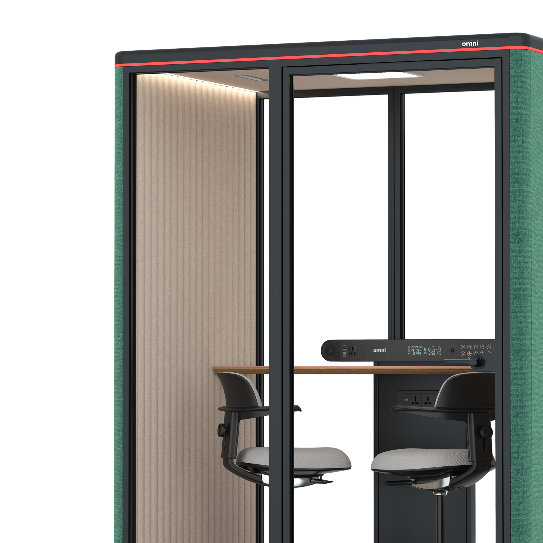 Omni TwoWorkstation + 2 stools / Gabriel Medley Forest Green / #a18e7e