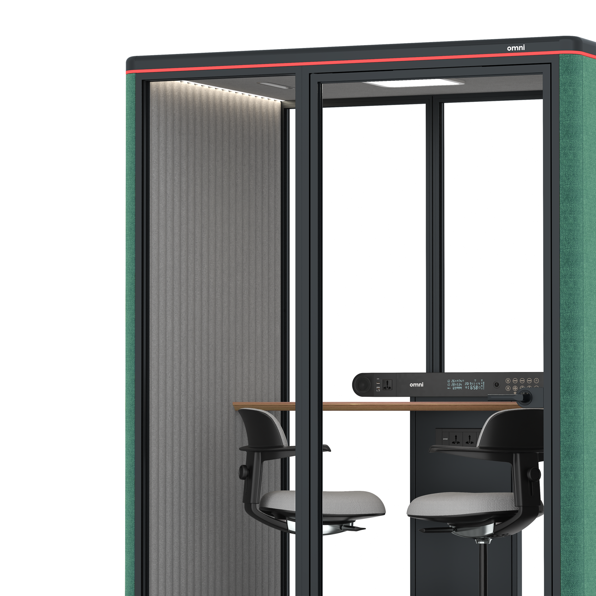 Omni TwoWorkstation + 2 stools / Gabriel Medley Forest Green / #6d6c69