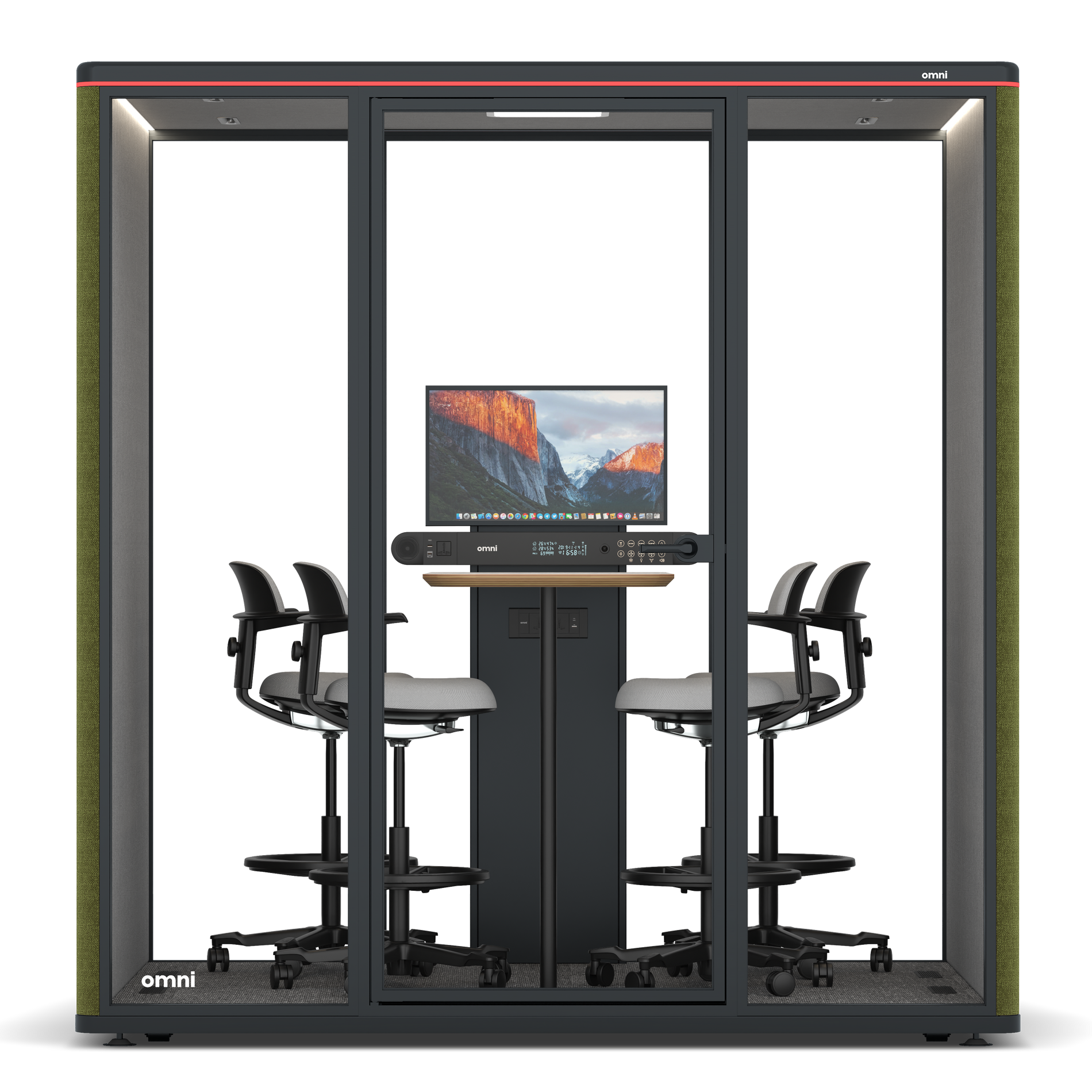 Omni FourCounter Meeting Table (+ Monitor Stand) / Gabriel Medley Meadow Green / #6d6c69