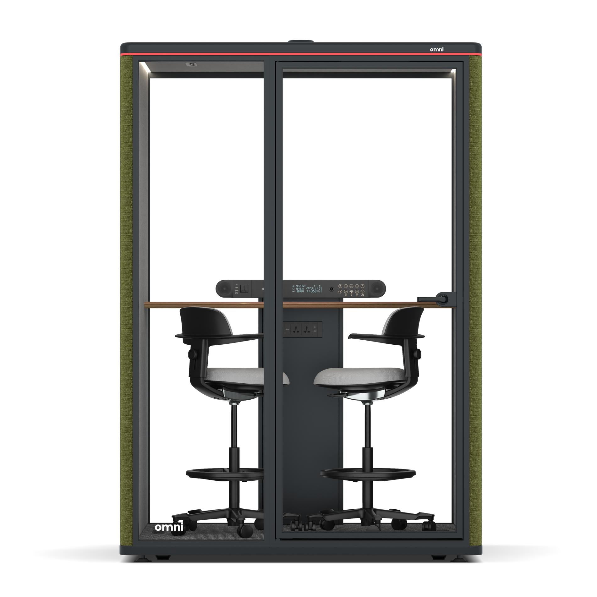 Omni TwoWorkstation + 2 stools / Gabriel Medley Meadow Green / #6d6c69