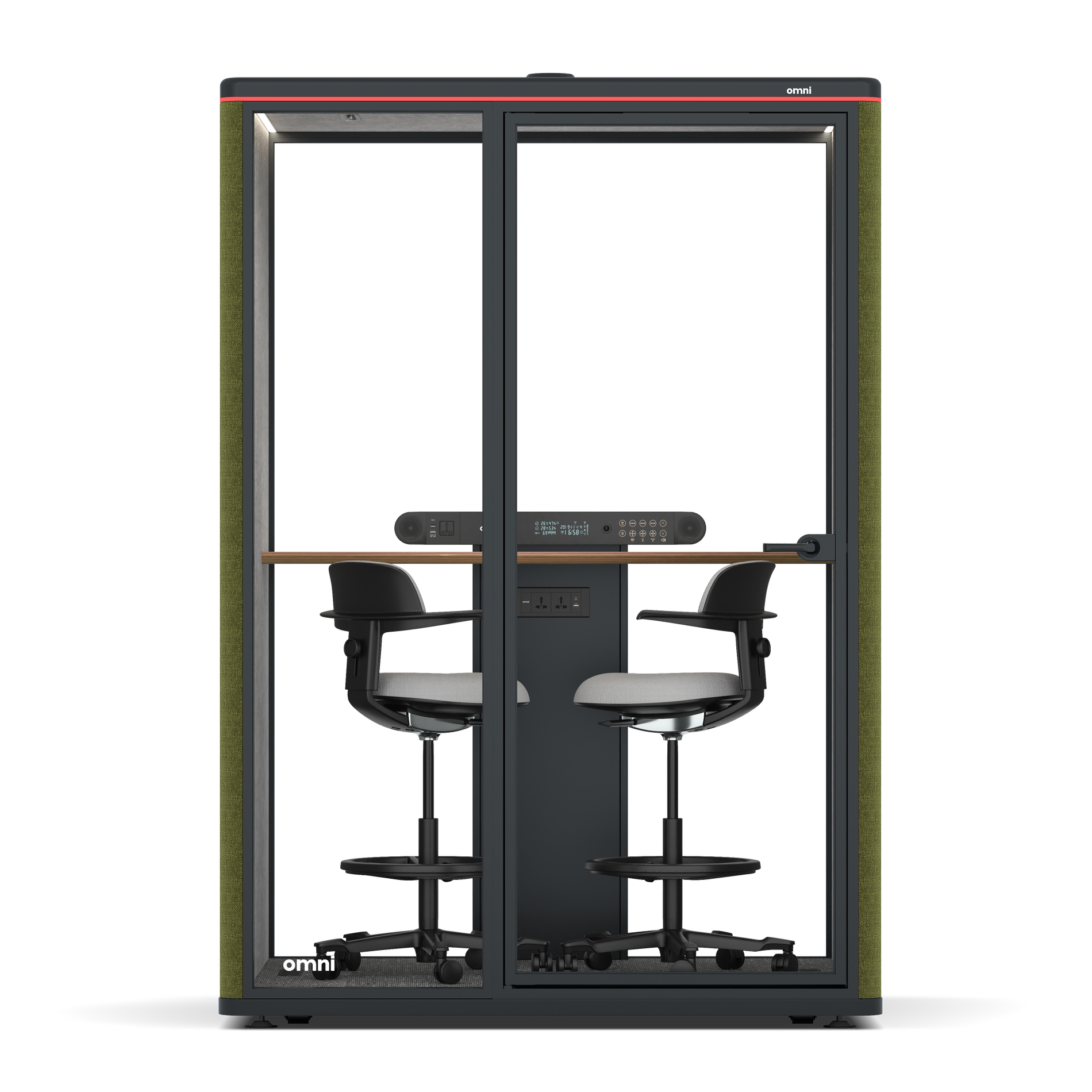 Omni TwoWorkstation + 2 stools / Gabriel Medley Meadow Green / #a49f98