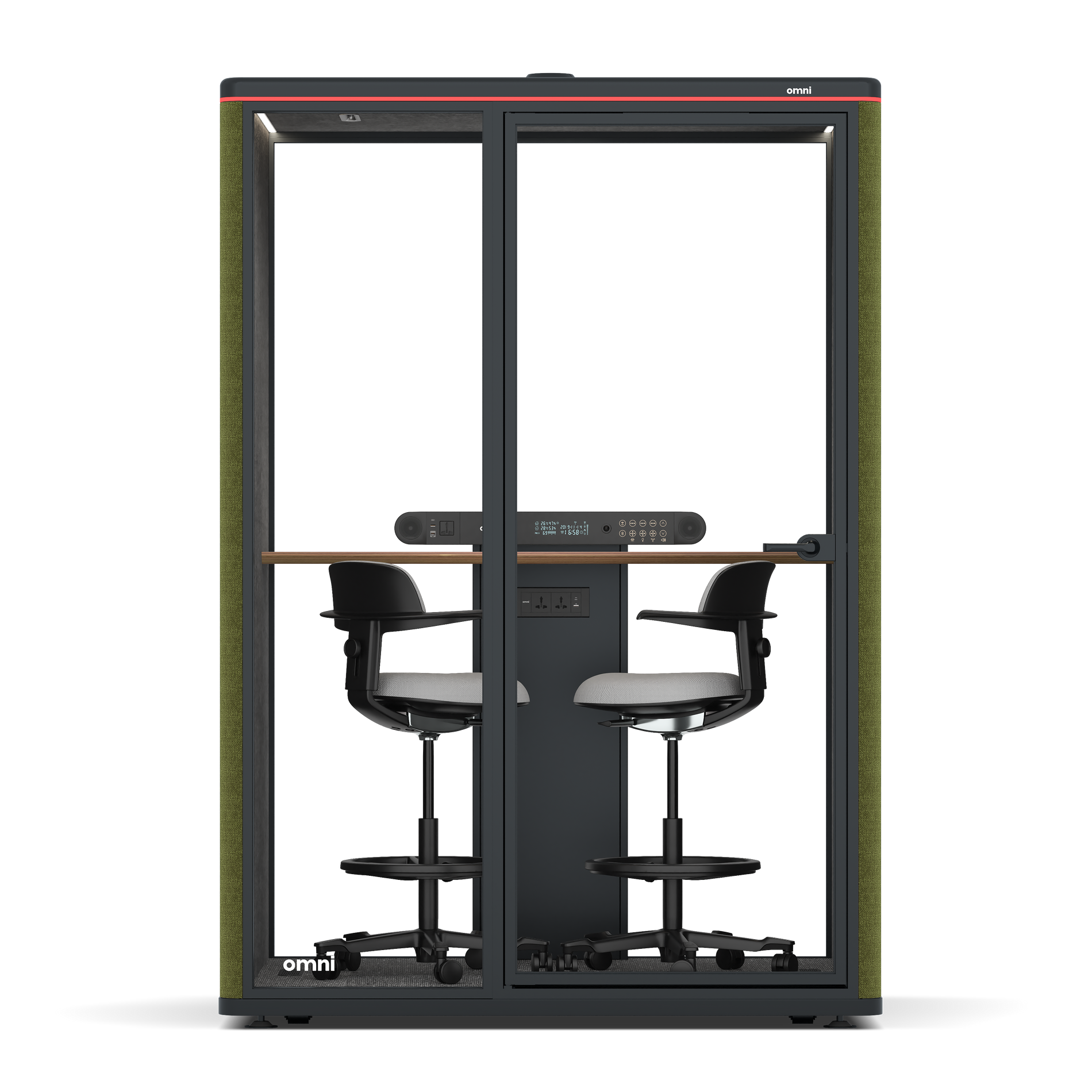 Omni TwoWorkstation + 2 stools / Gabriel Medley Meadow Green / #615f5d