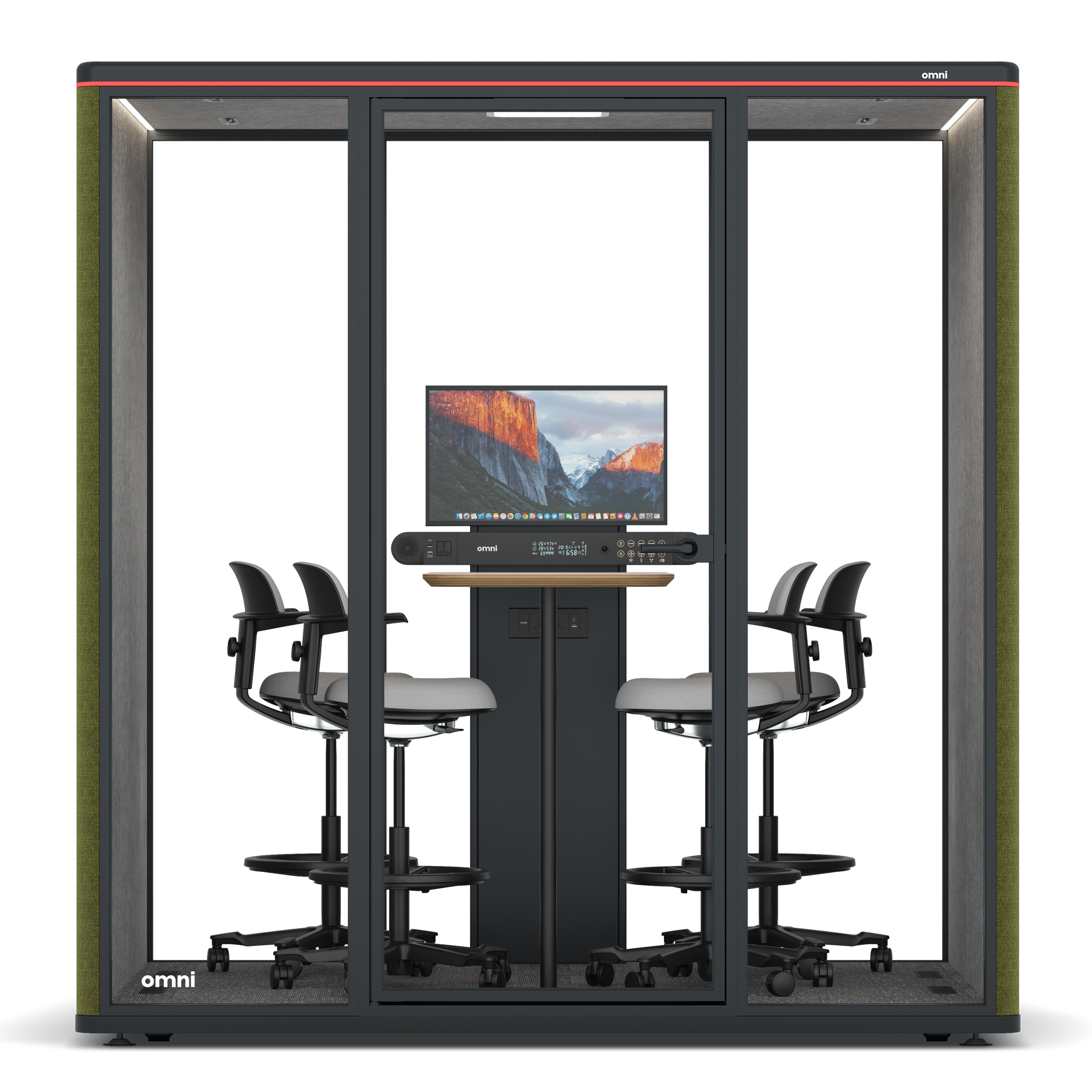 Omni FourCounter Meeting Table (+ Monitor Stand) / Gabriel Medley Meadow Green / #a49f98