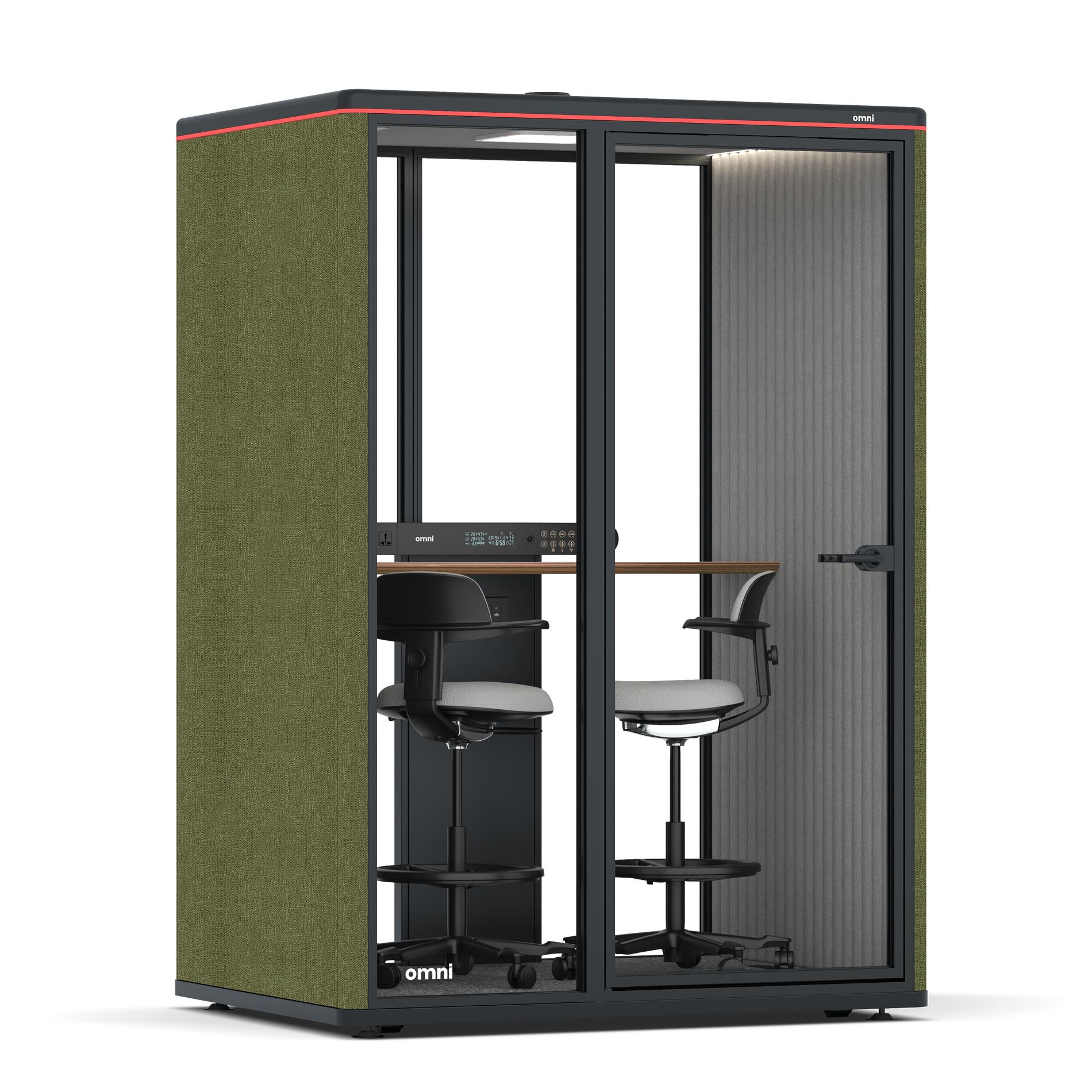 Omni TwoWorkstation + 2 stools / Gabriel Medley Meadow Green / #6d6c69