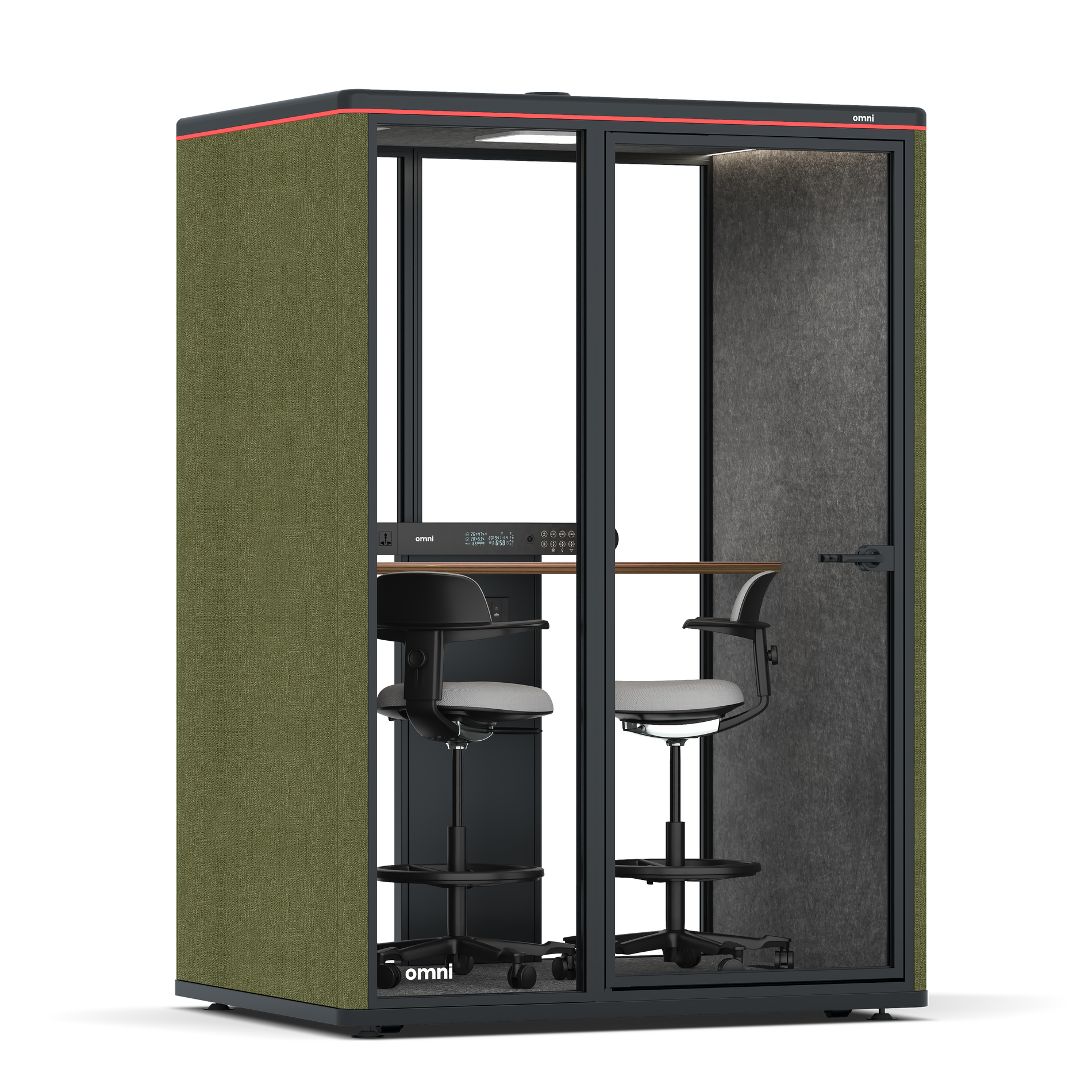 Omni TwoWorkstation + 2 stools / Gabriel Medley Meadow Green / #615f5d