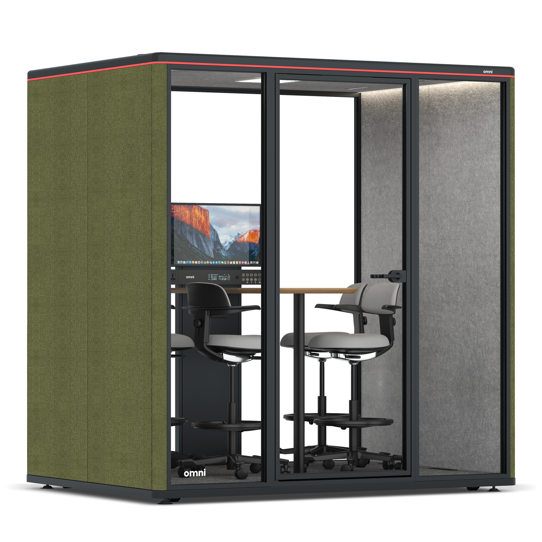 Omni FourCounter Meeting Table (+ Monitor Stand) / Gabriel Medley Meadow Green / #a49f98
