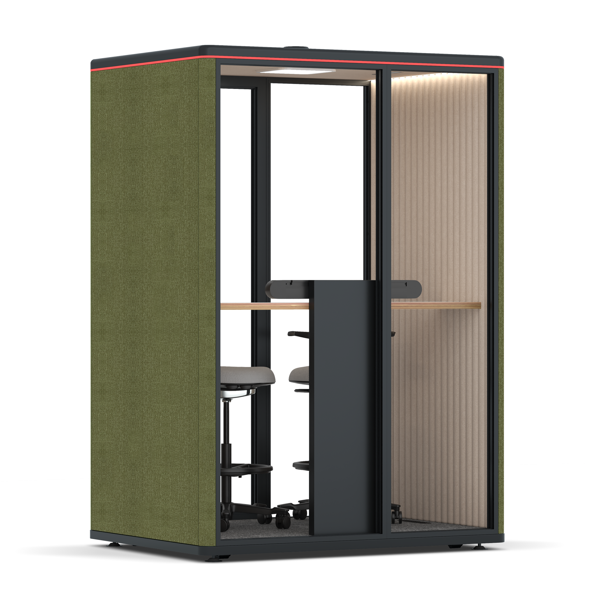 Omni TwoWorkstation + 2 stools / Gabriel Medley Meadow Green / #a18e7e