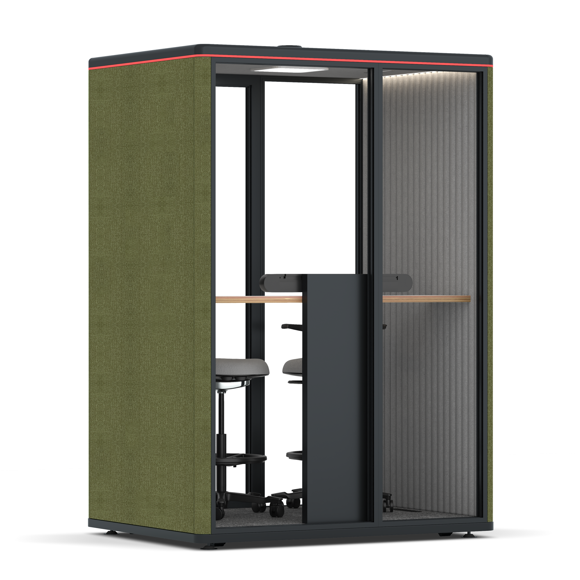 Omni TwoWorkstation + 2 stools / Gabriel Medley Meadow Green / #6d6c69