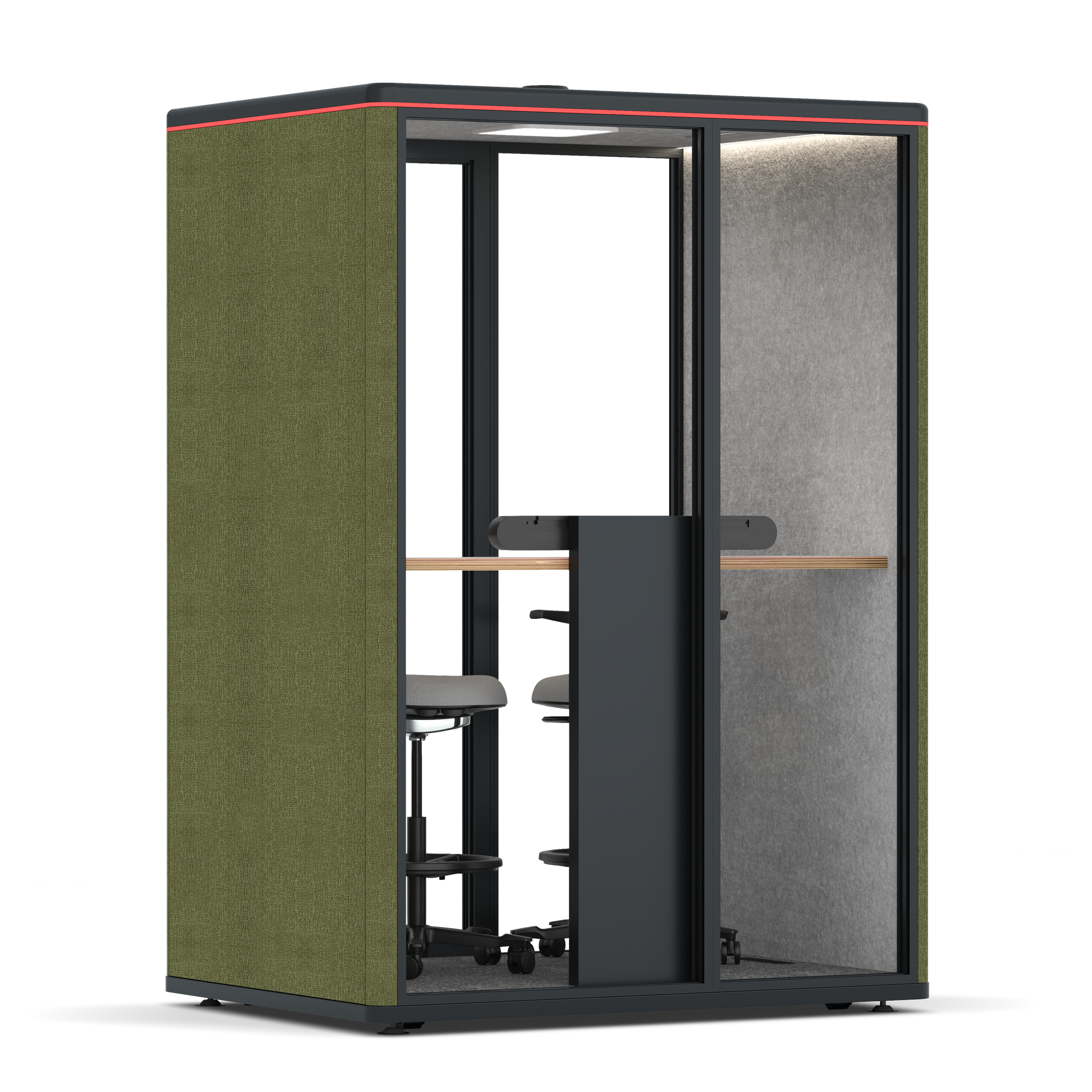 Omni TwoWorkstation + 2 stools / Gabriel Medley Meadow Green / #a49f98