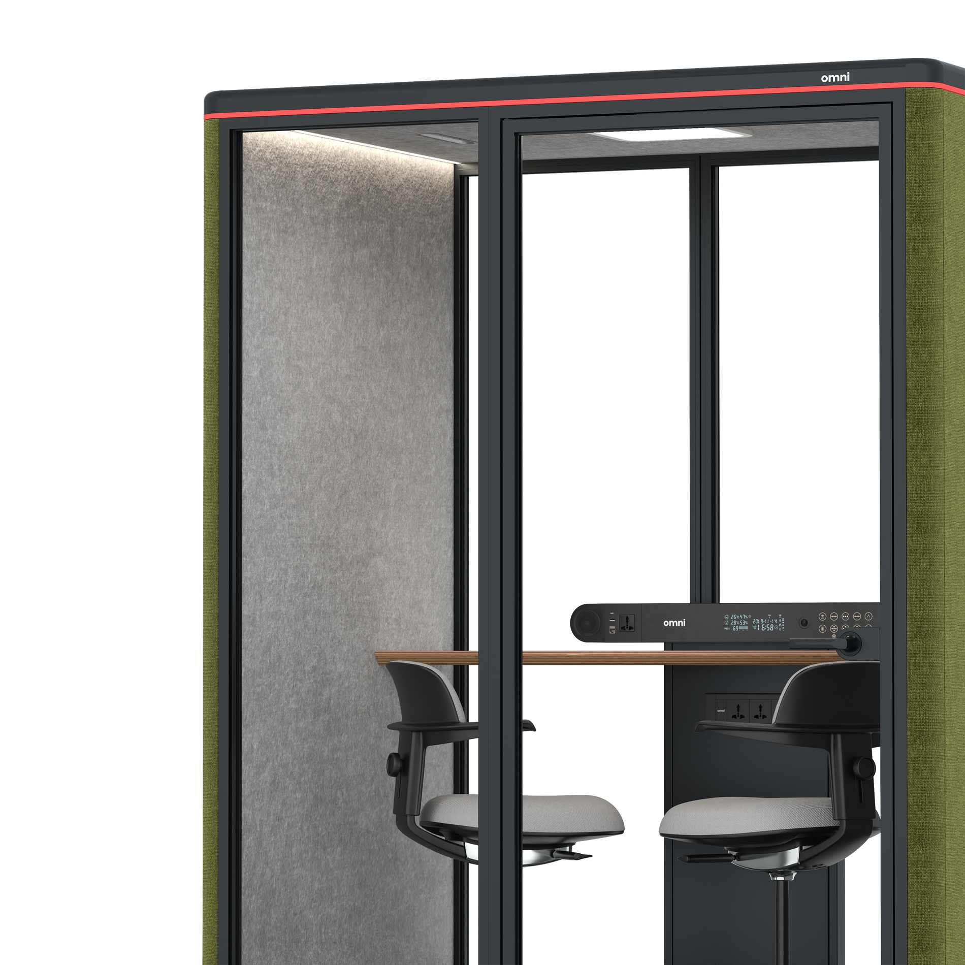 Omni TwoWorkstation + 2 stools / Gabriel Medley Meadow Green / #a49f98