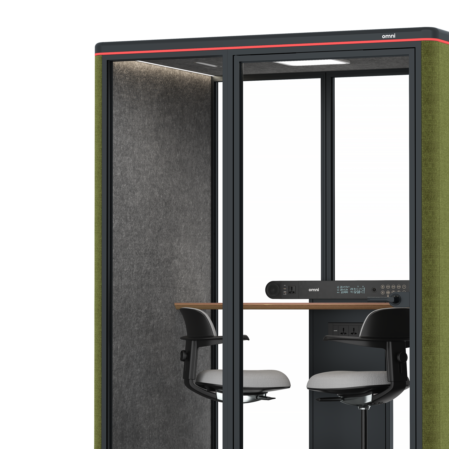Omni TwoWorkstation + 2 stools / Gabriel Medley Meadow Green / #615f5d