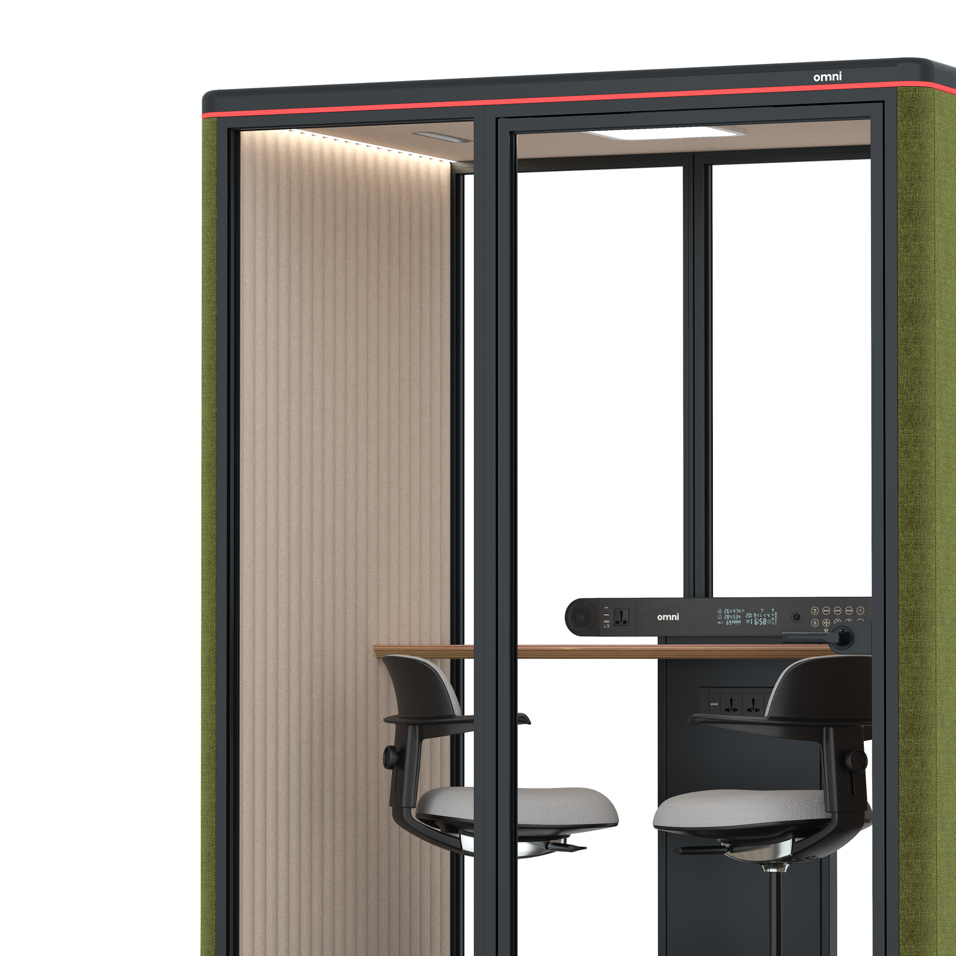 Omni TwoWorkstation + 2 stools / Gabriel Medley Meadow Green / #a18e7e