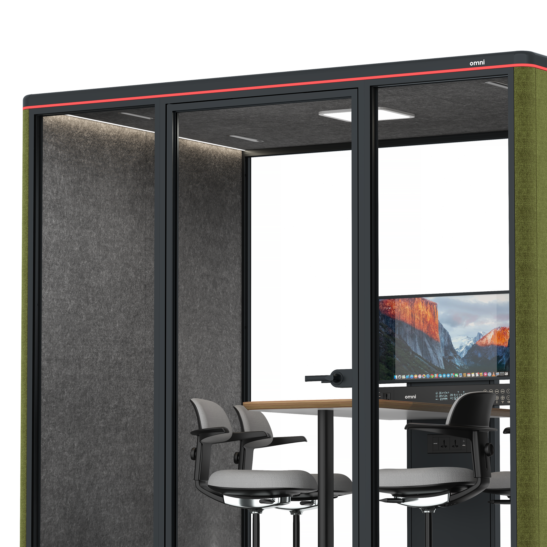 Omni FourCounter Meeting Table (+ Monitor Stand) / Gabriel Medley Meadow Green / #615f5d