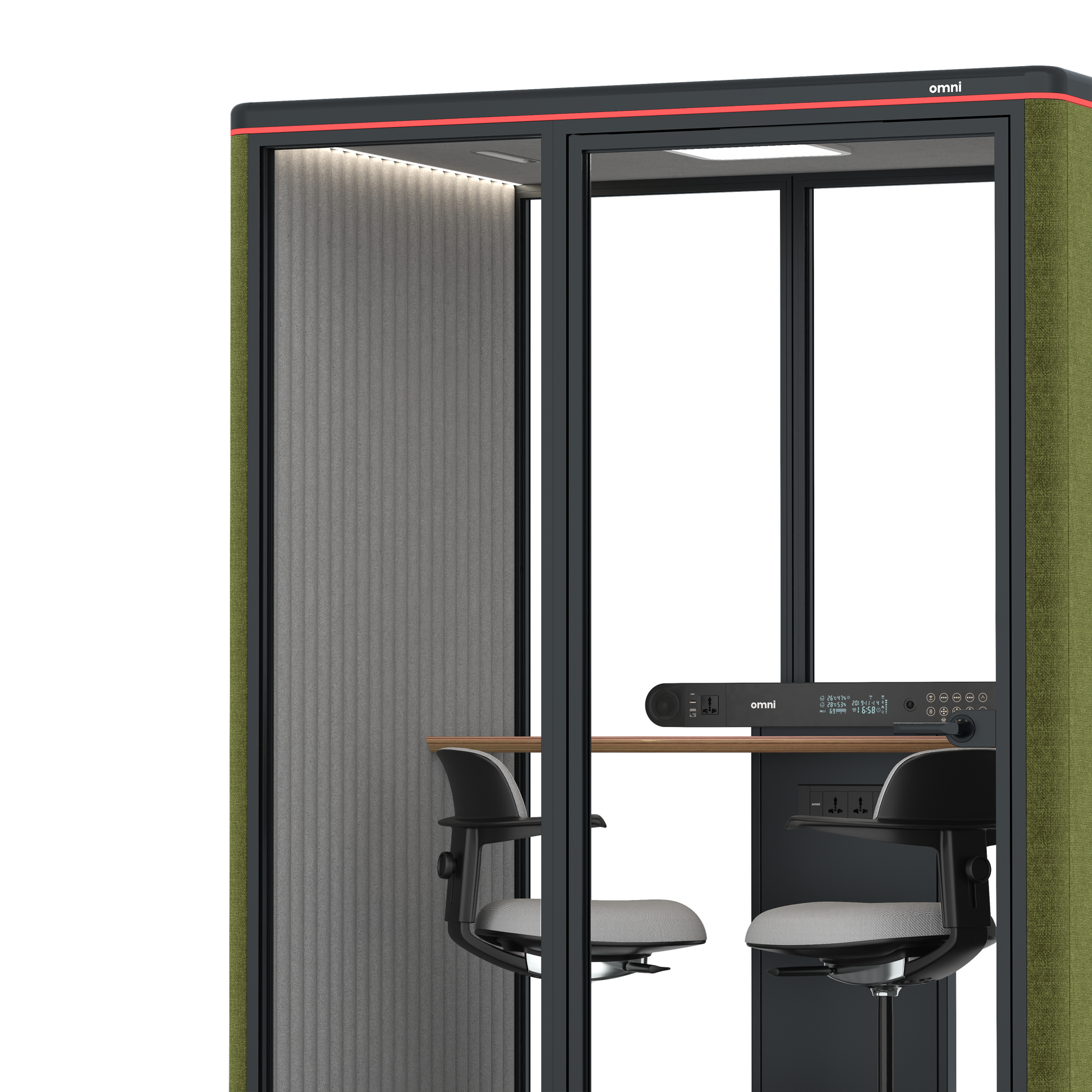Omni TwoWorkstation + 2 stools / Gabriel Medley Meadow Green / #6d6c69