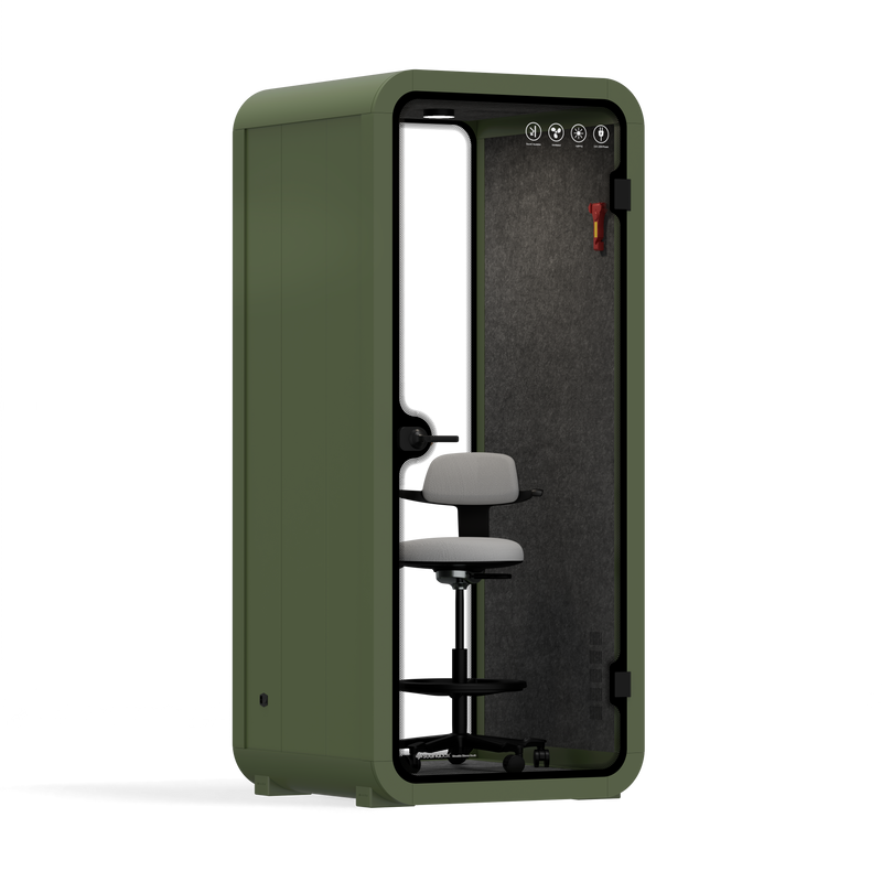 Quell Cabina de Oficina SoloVerde / Gris oscuro / Con muebles | Estante mejorado para dispositivos