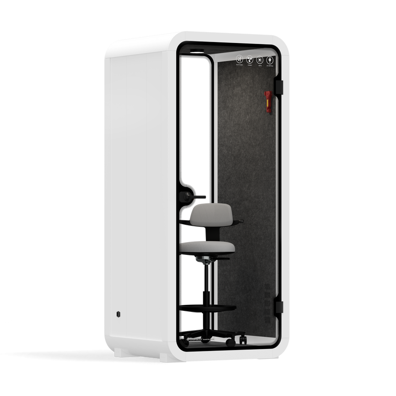 Quell Office Pod SoloWhite / Dark Grey / With Furniture | Upgraded Device Shelf