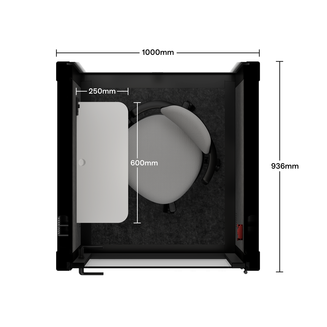 Büro-Pod Quell+ AkustikWeiß / Mit Möbeln / Dunkelgrau