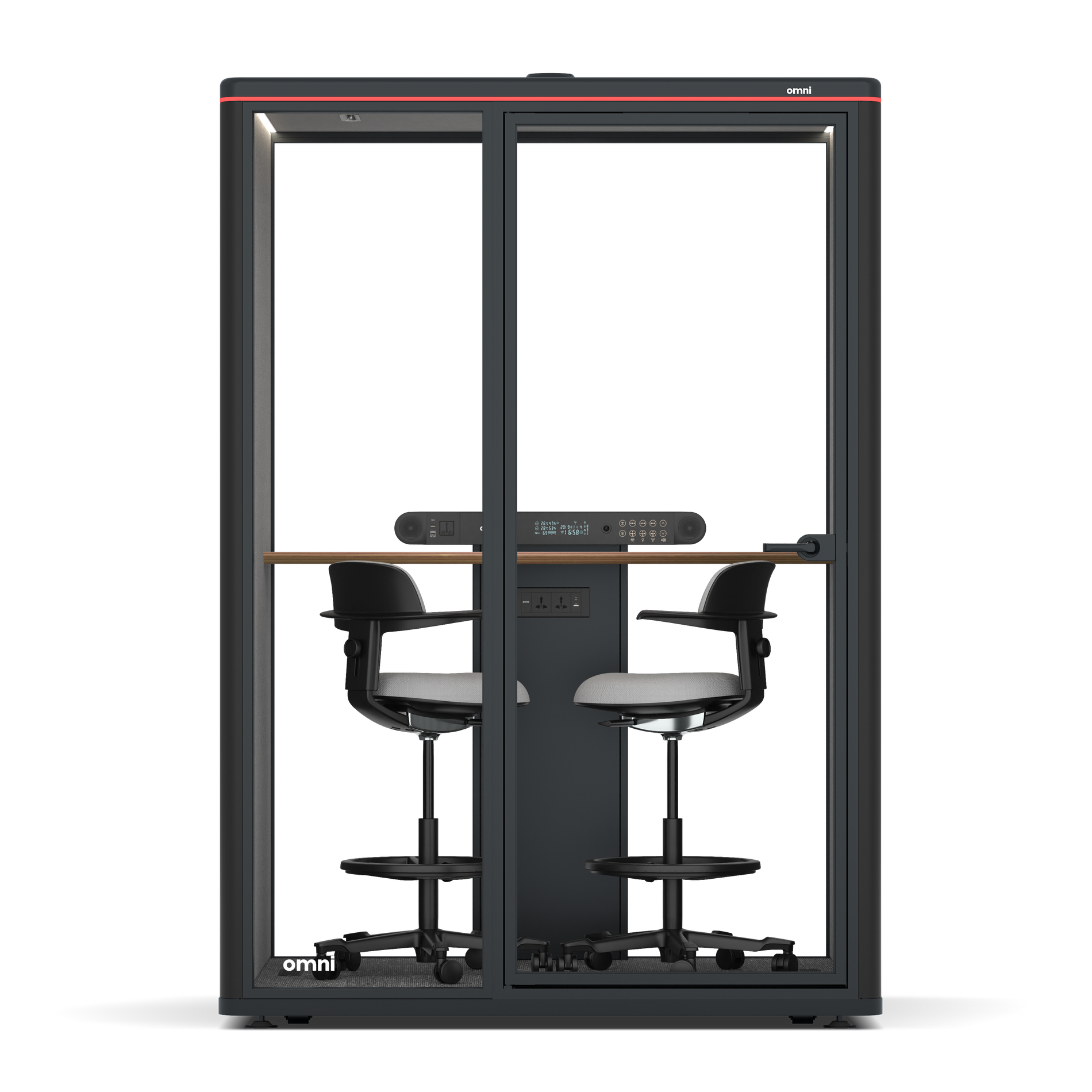 Omni TwoWorkstation + 2 stools / RAL Black / Grey Corrugated